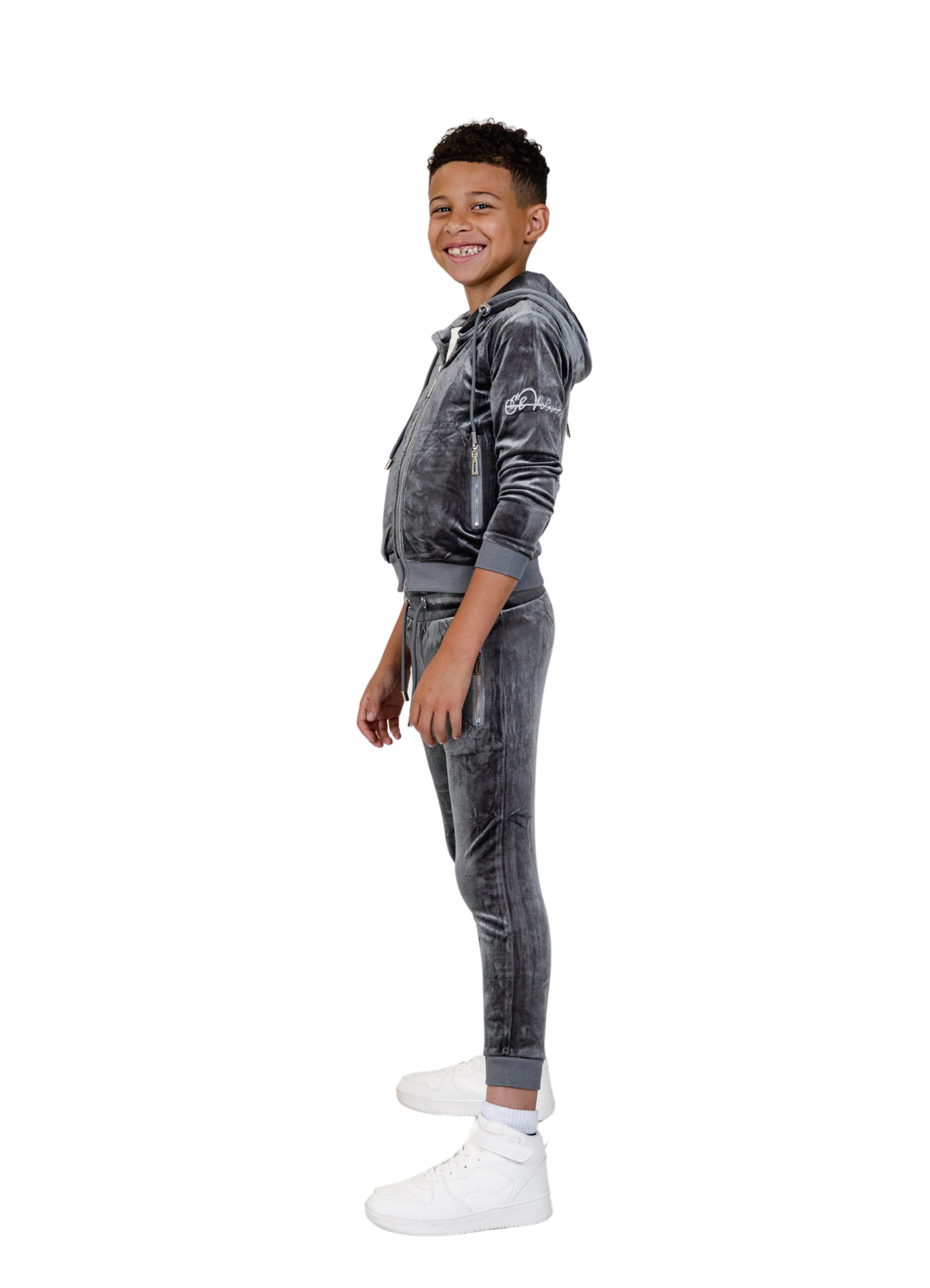 Kids Grey Vélvét Full Tracksuit -Boys & Girls