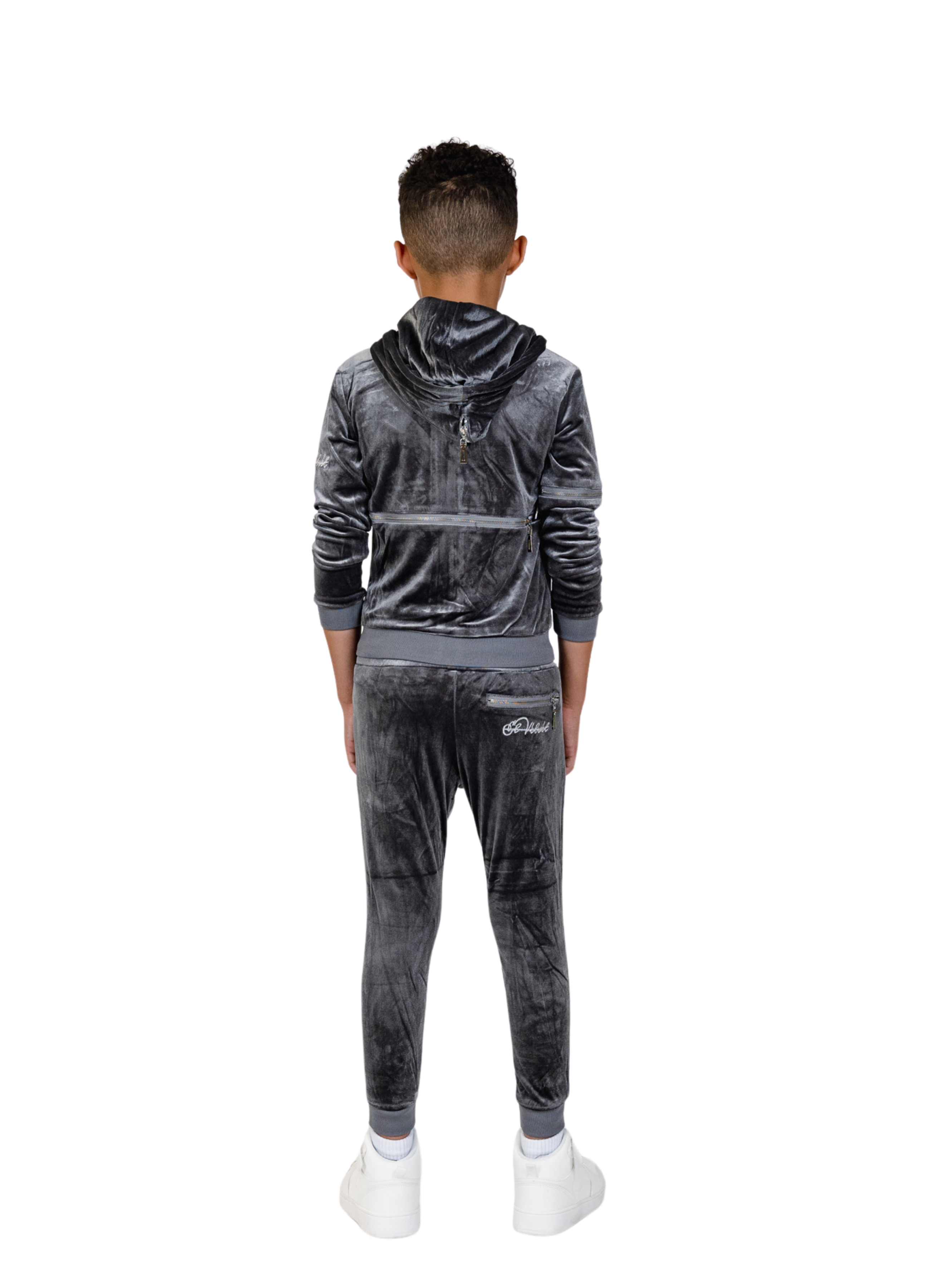 Kids Grey Vélvét Full Tracksuit -Boys & Girls