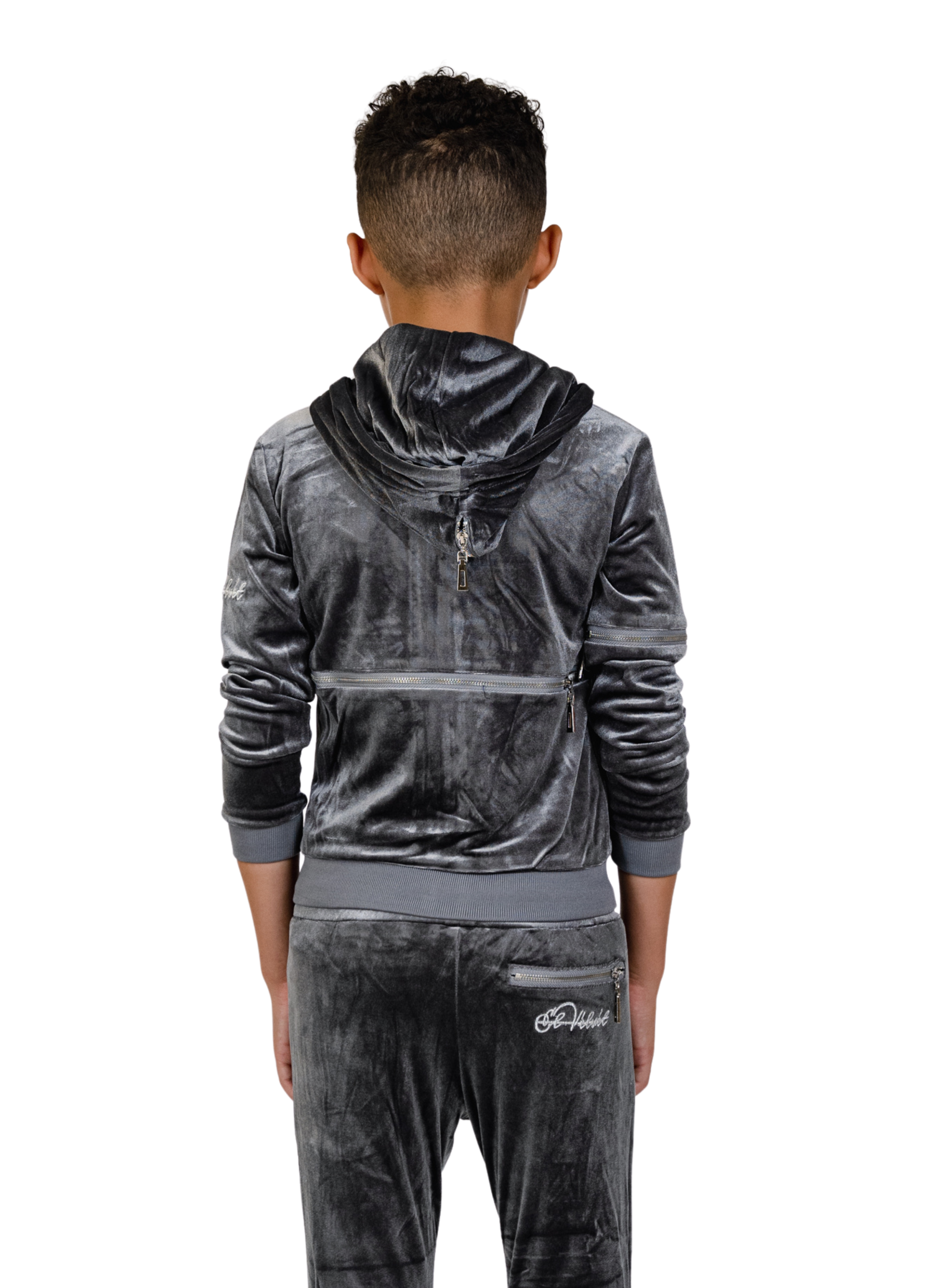 Kids Grey Vélvét Full Tracksuit -Boys & Girls
