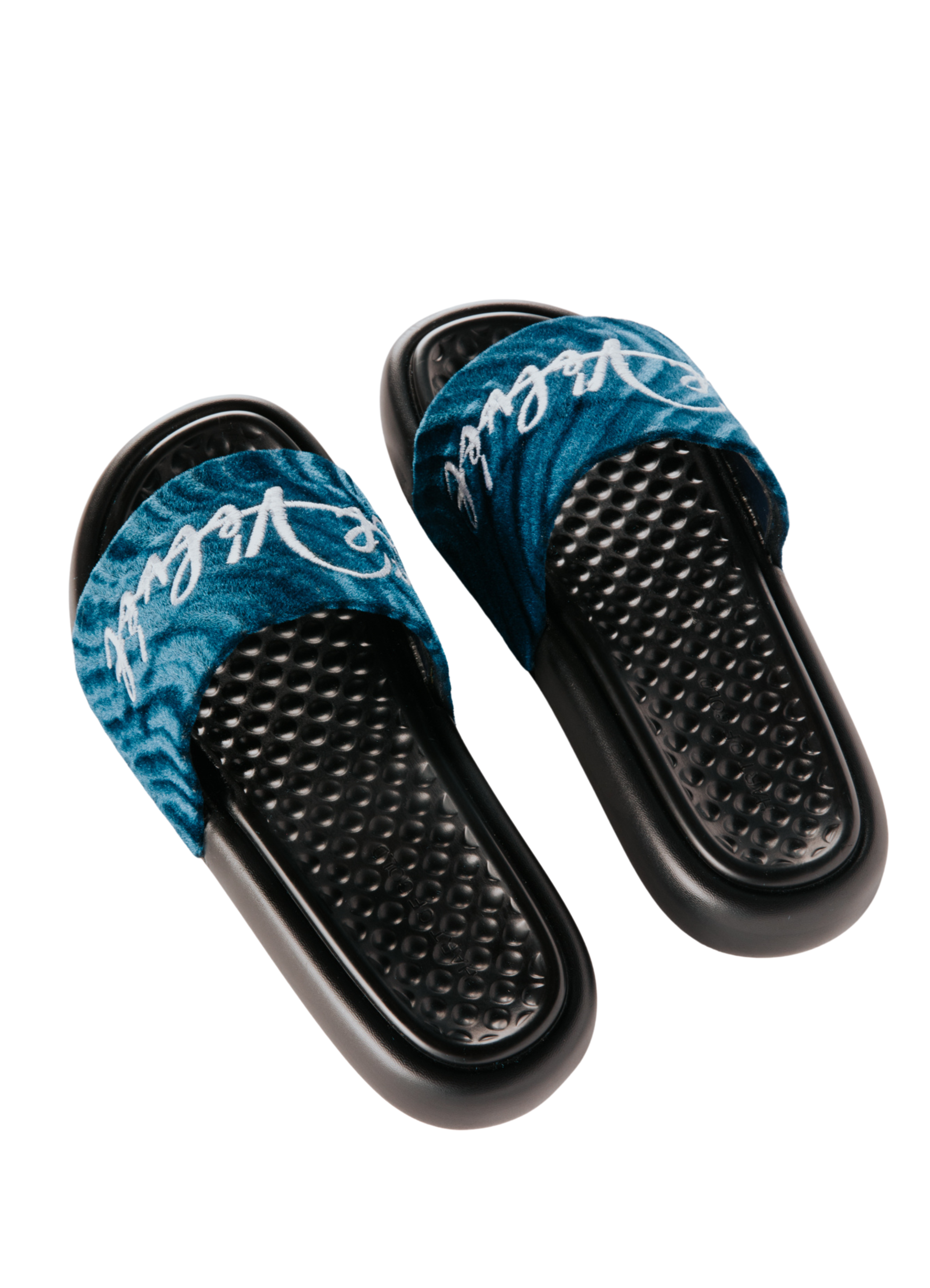 Baby Blue Patterned Velvet CHUNKS Slides - Men & Women