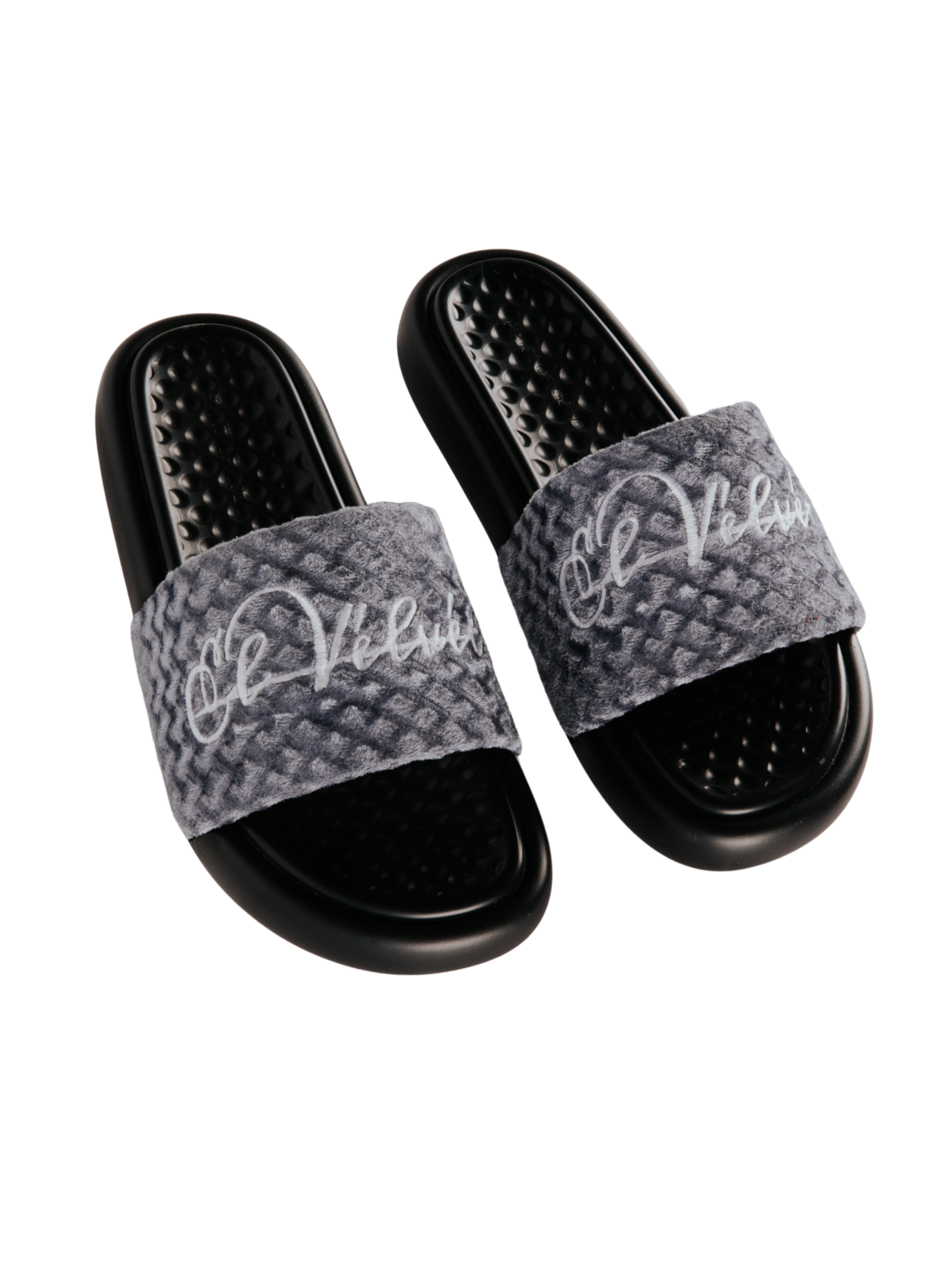 Grey Patterned Velvet CHUNKS Slides - Men & Women
