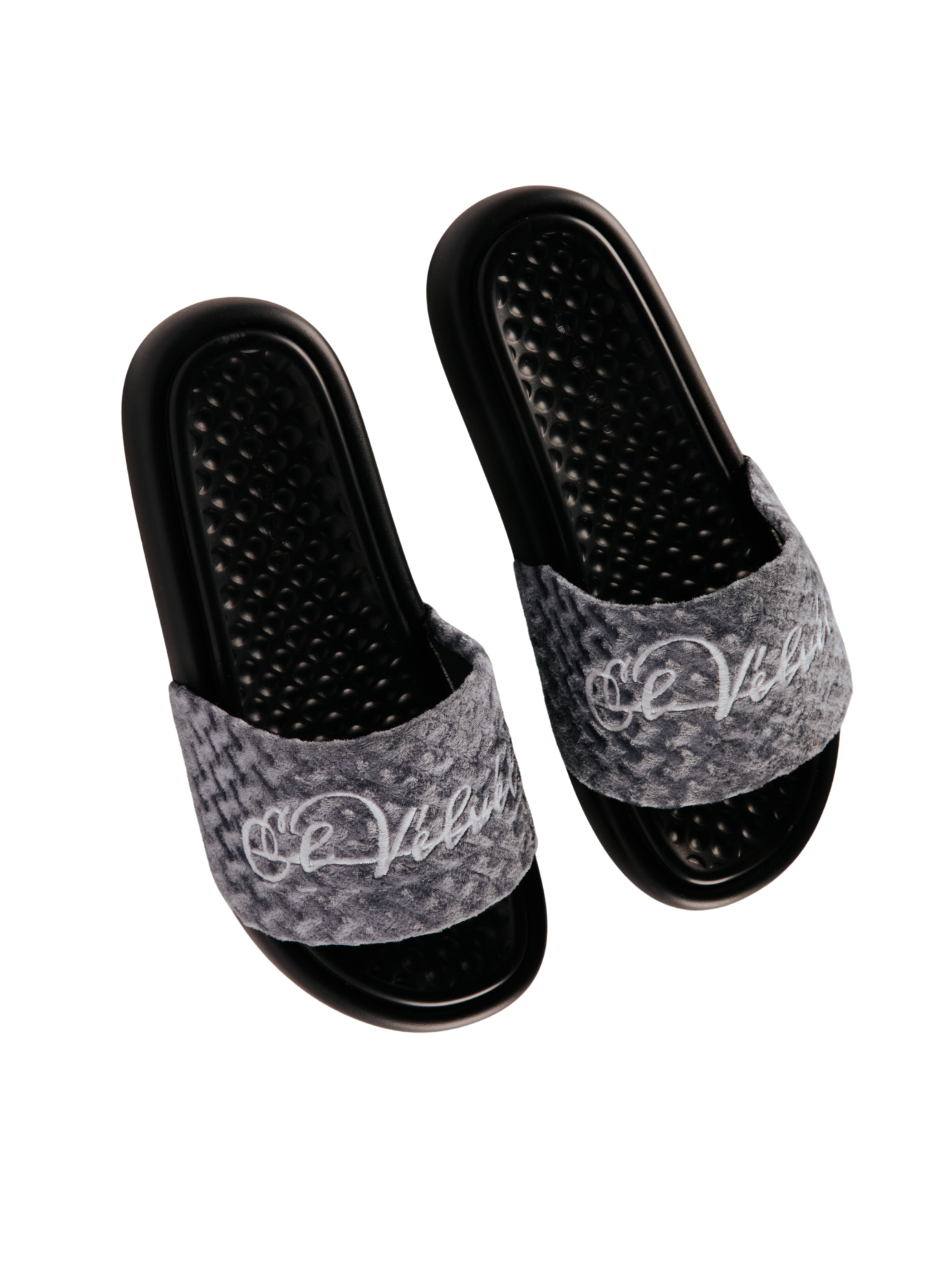 Grey Patterned Velvet CHUNKS Slides - Men & Women