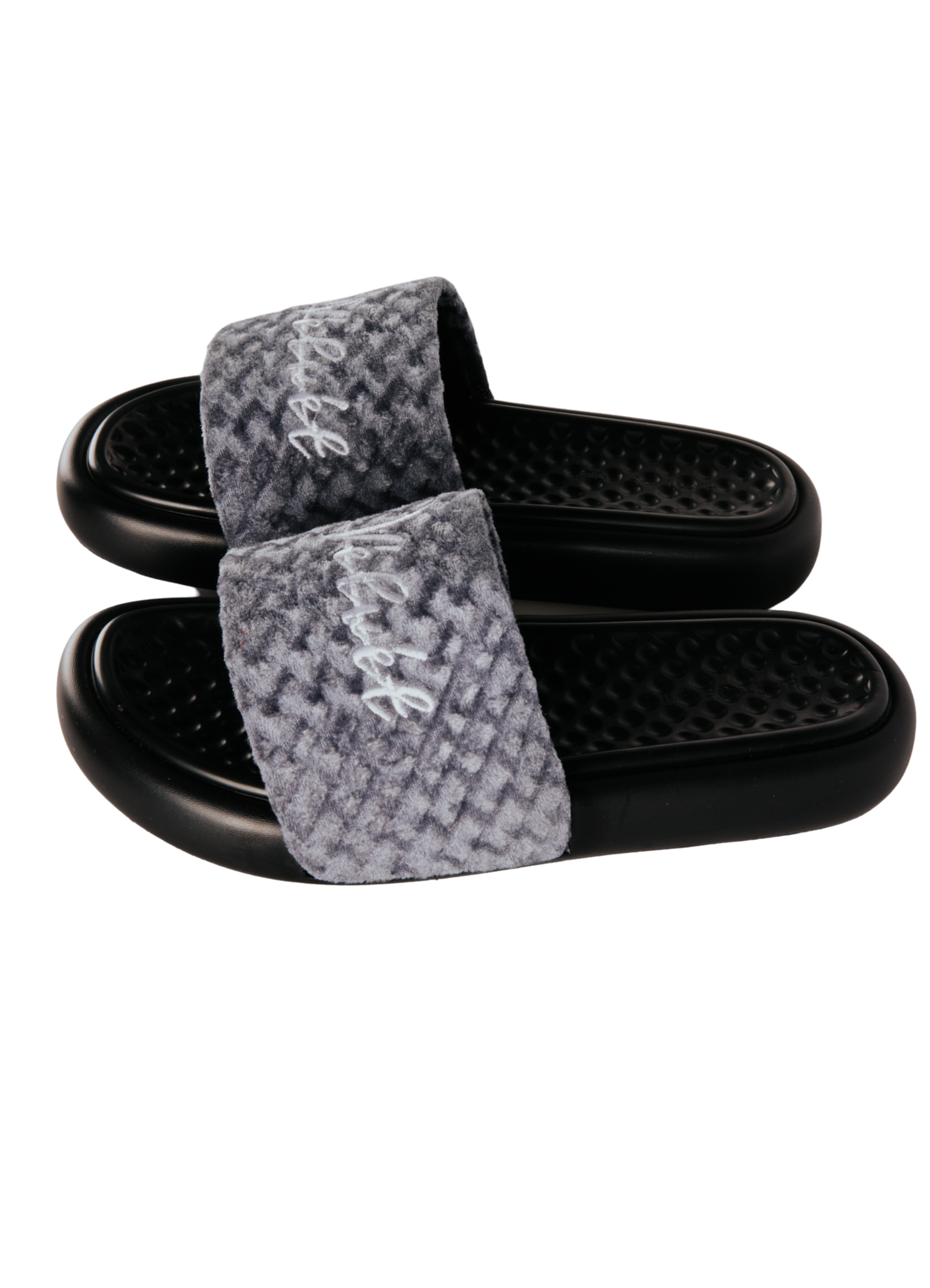 Grey Patterned Velvet CHUNKS Slides - Men & Women