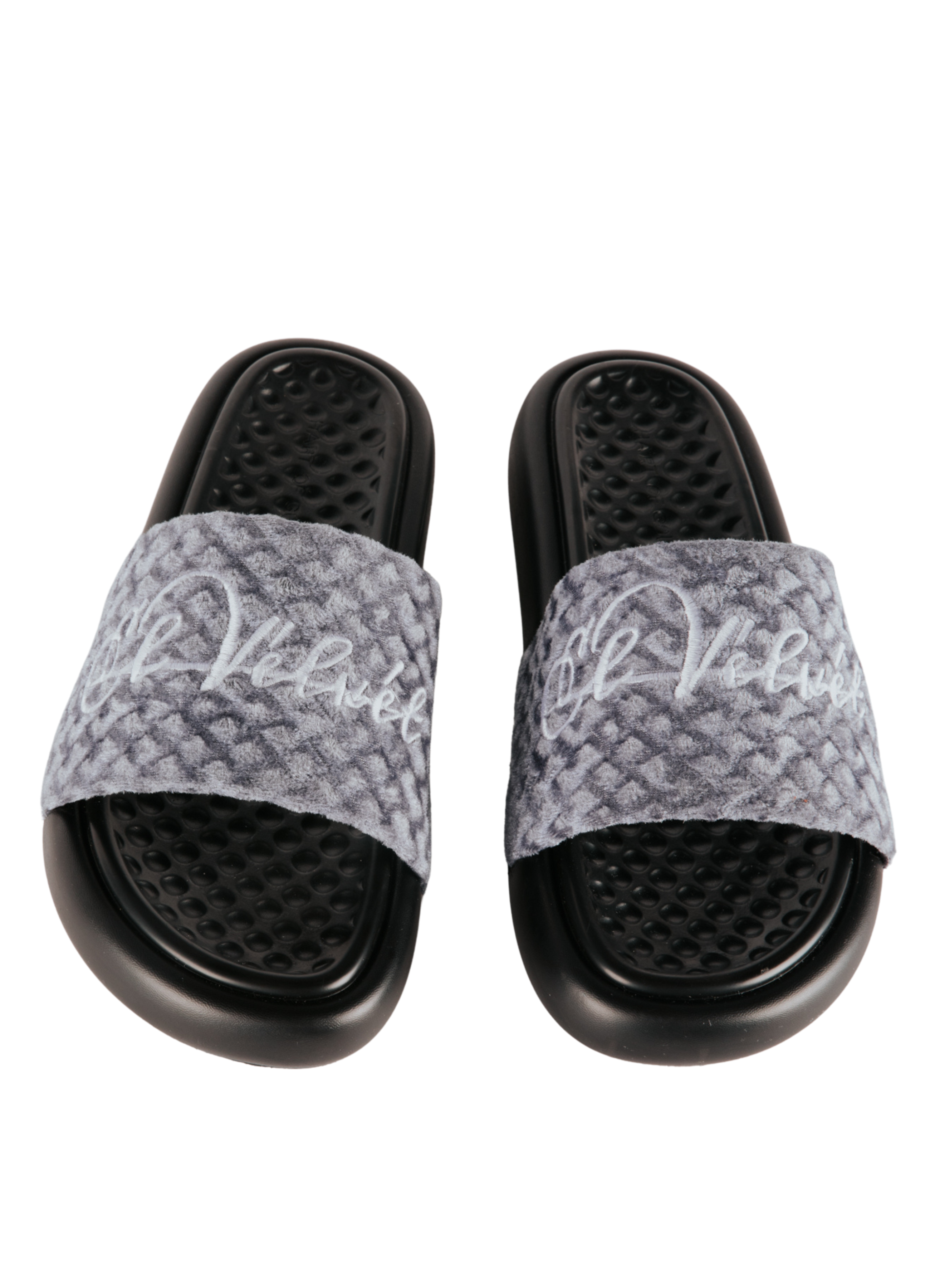 Grey Patterned Velvet CHUNKS Slides - Men & Women