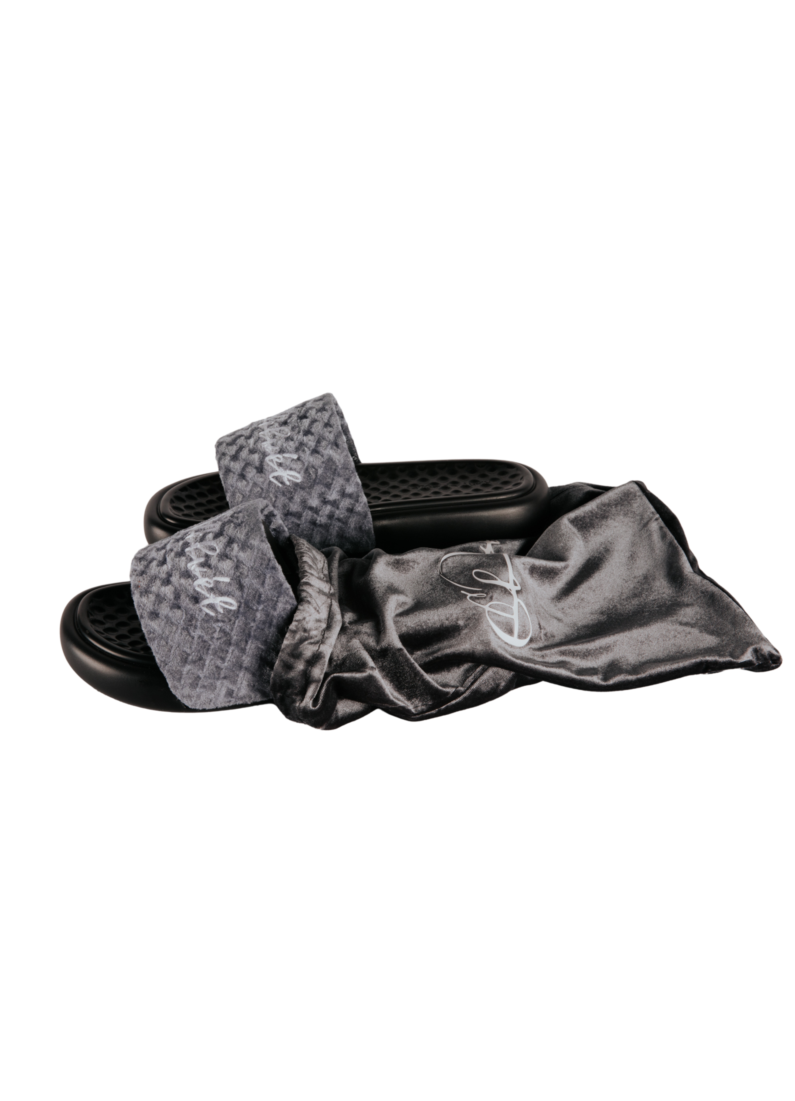 Grey Patterned Velvet CHUNKS Slides - Men & Women