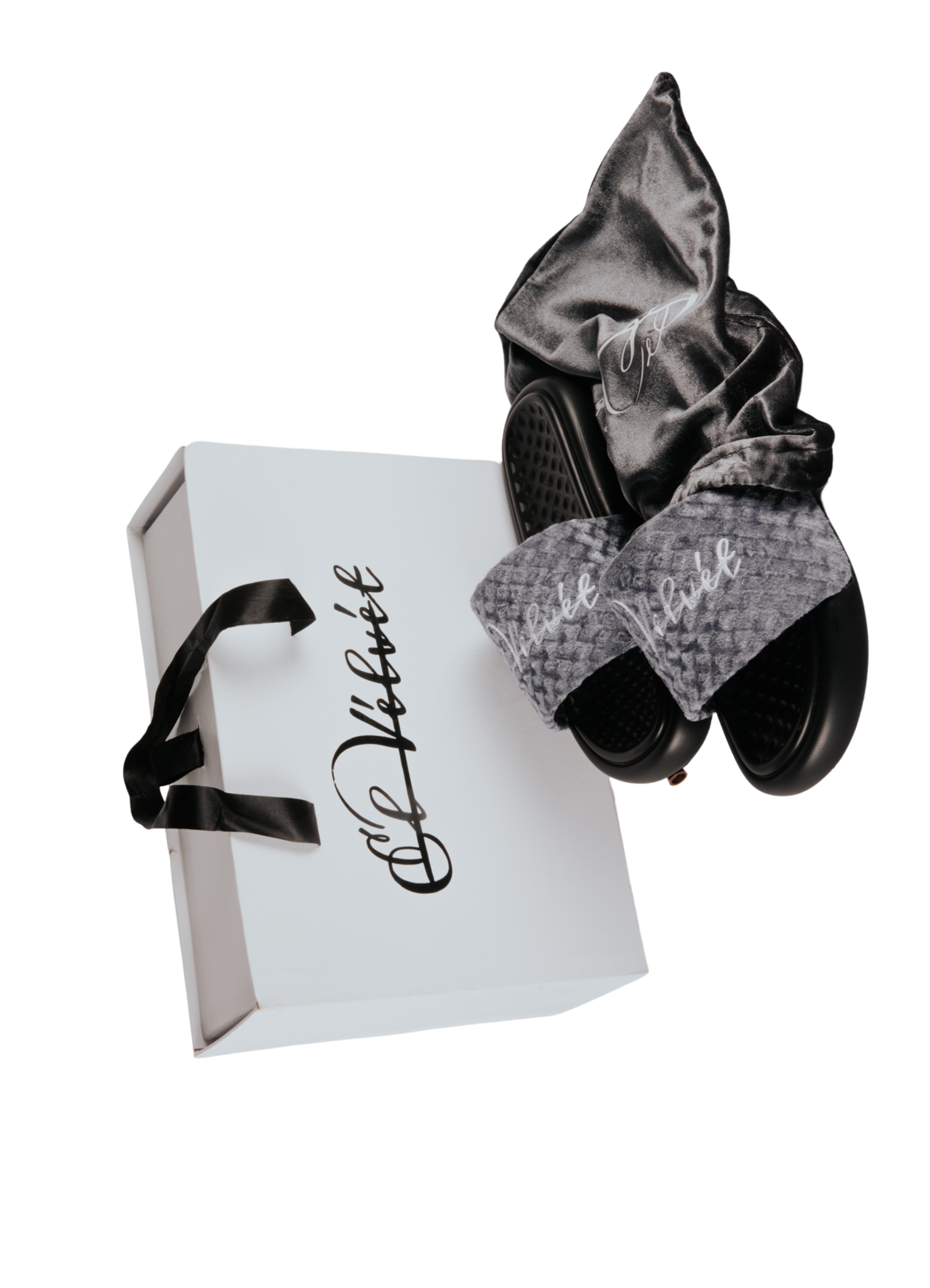 Grey Patterned Velvet CHUNKS Slides - Men & Women