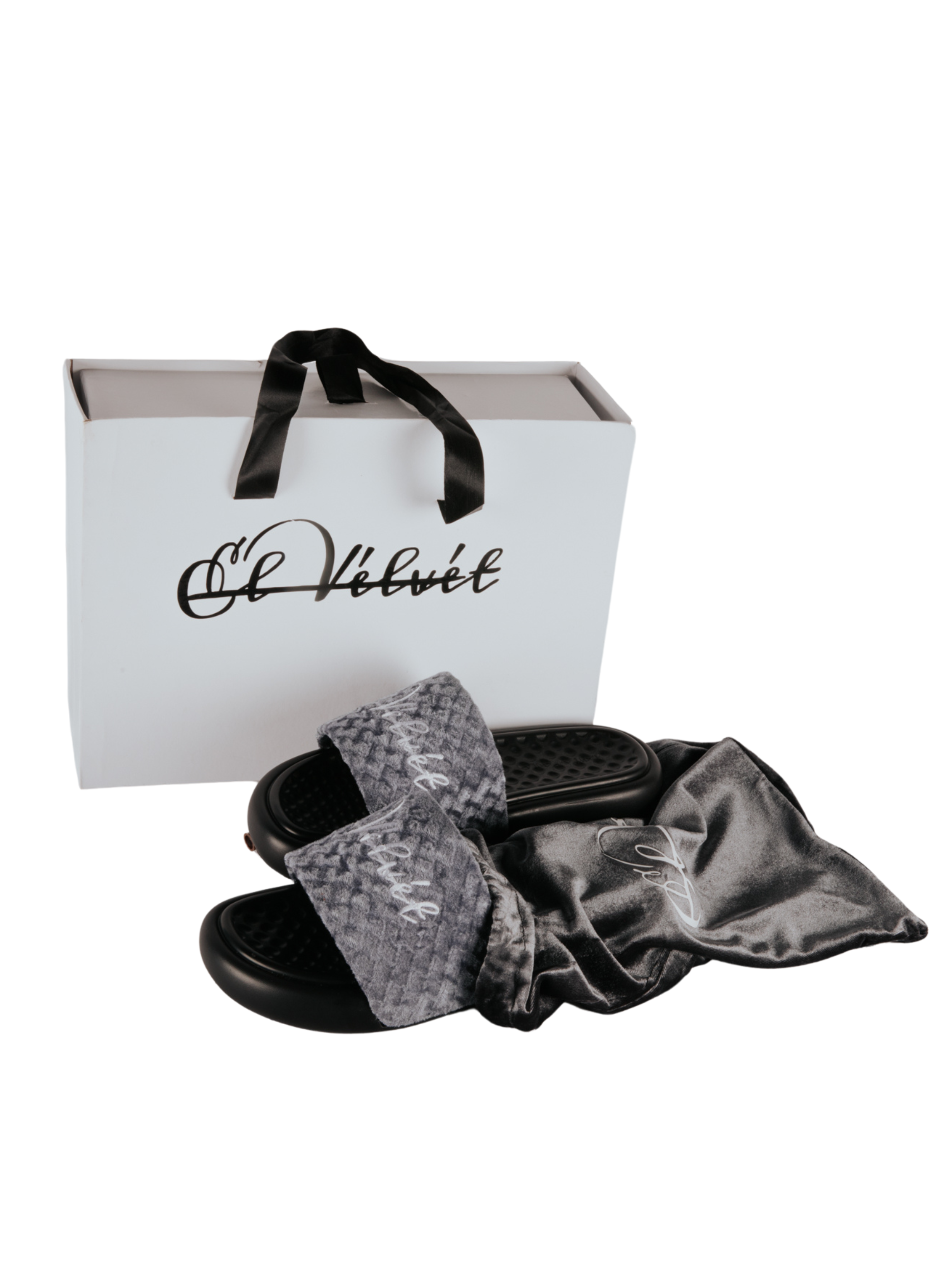 Grey Patterned Velvet CHUNKS Slides - Men & Women