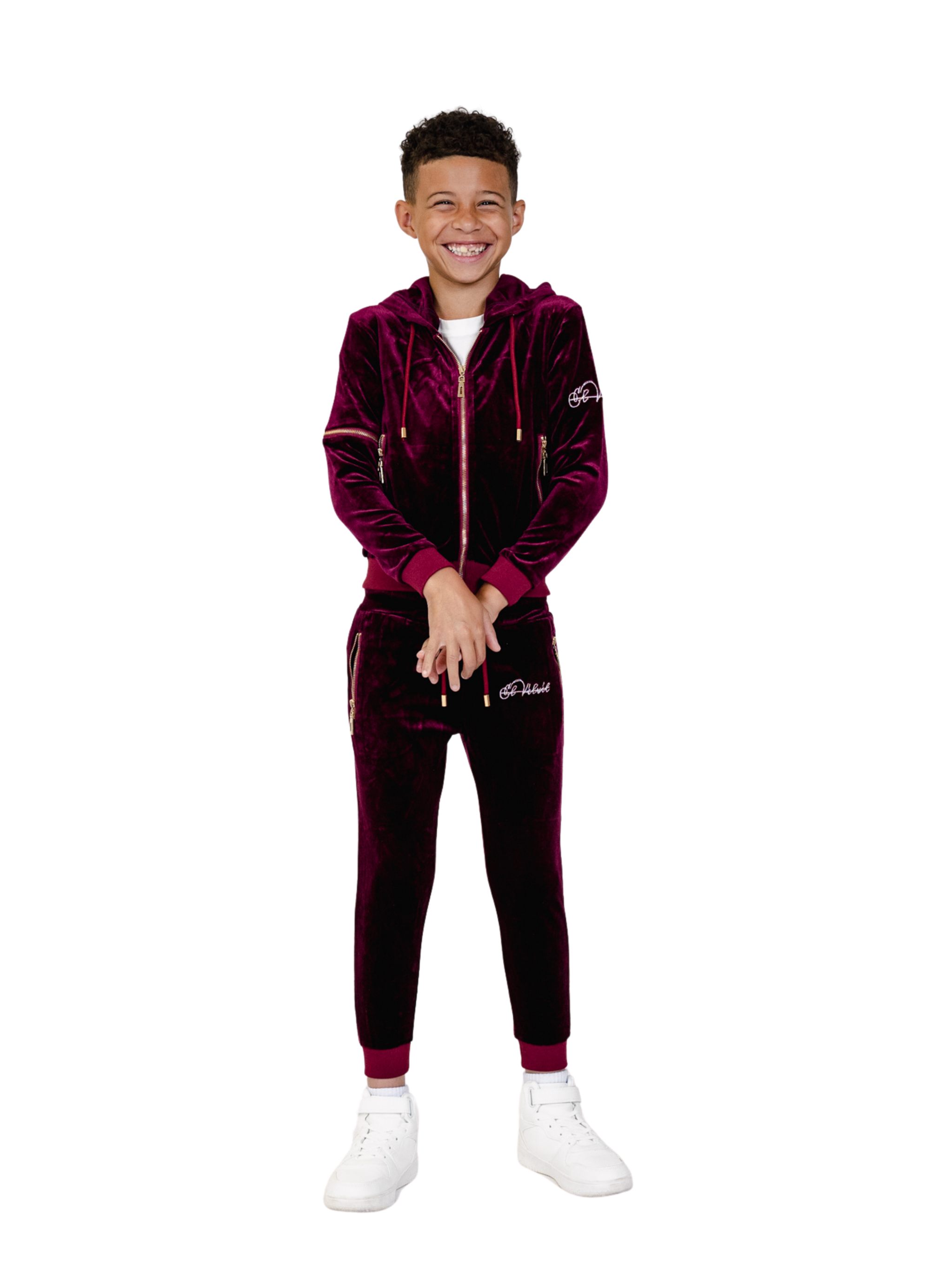 Kids Burgundy Vélvét Full Tracksuit-Boys & Girls