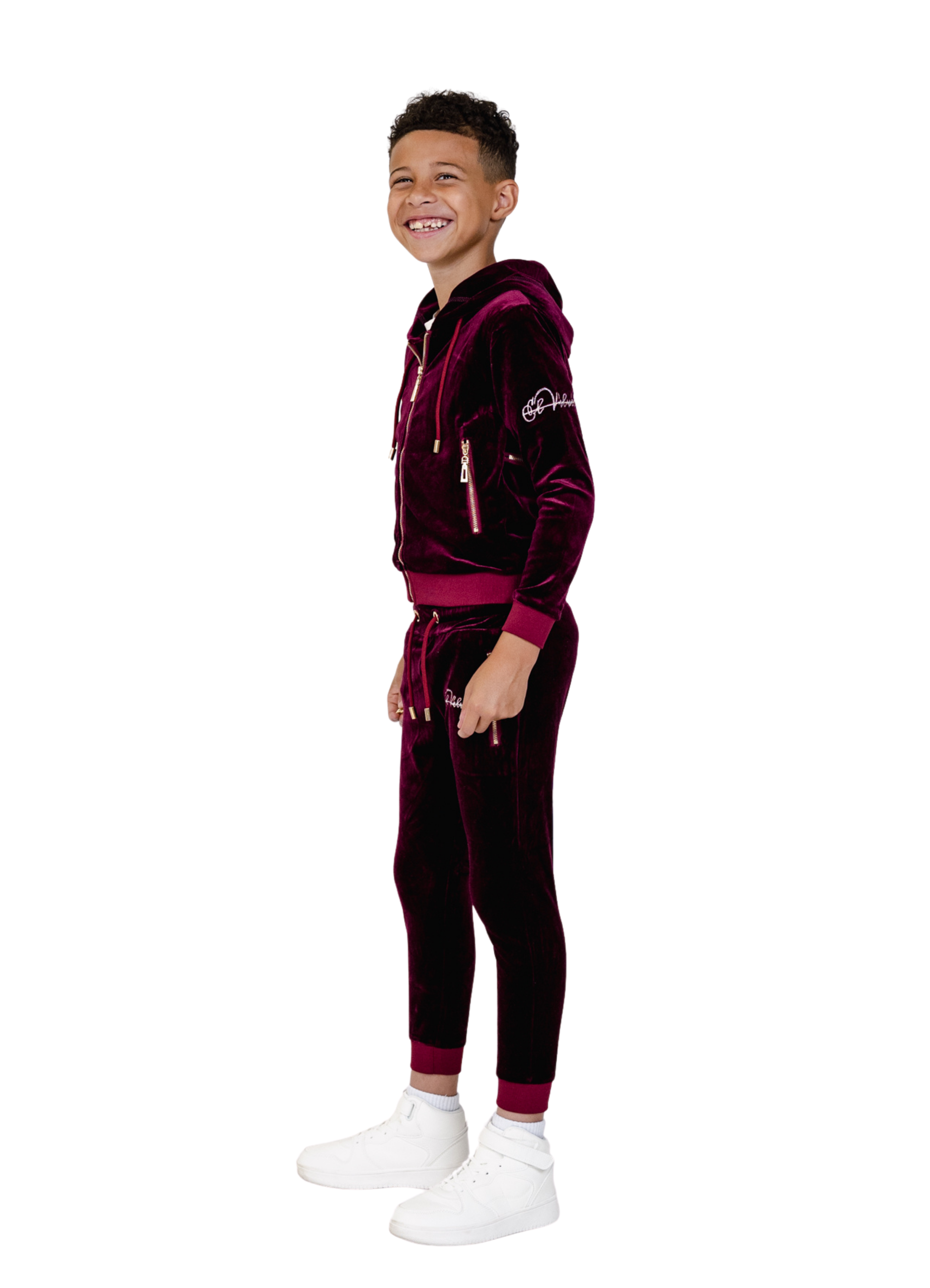 Kids Burgundy Vélvét Full Tracksuit-Boys & Girls