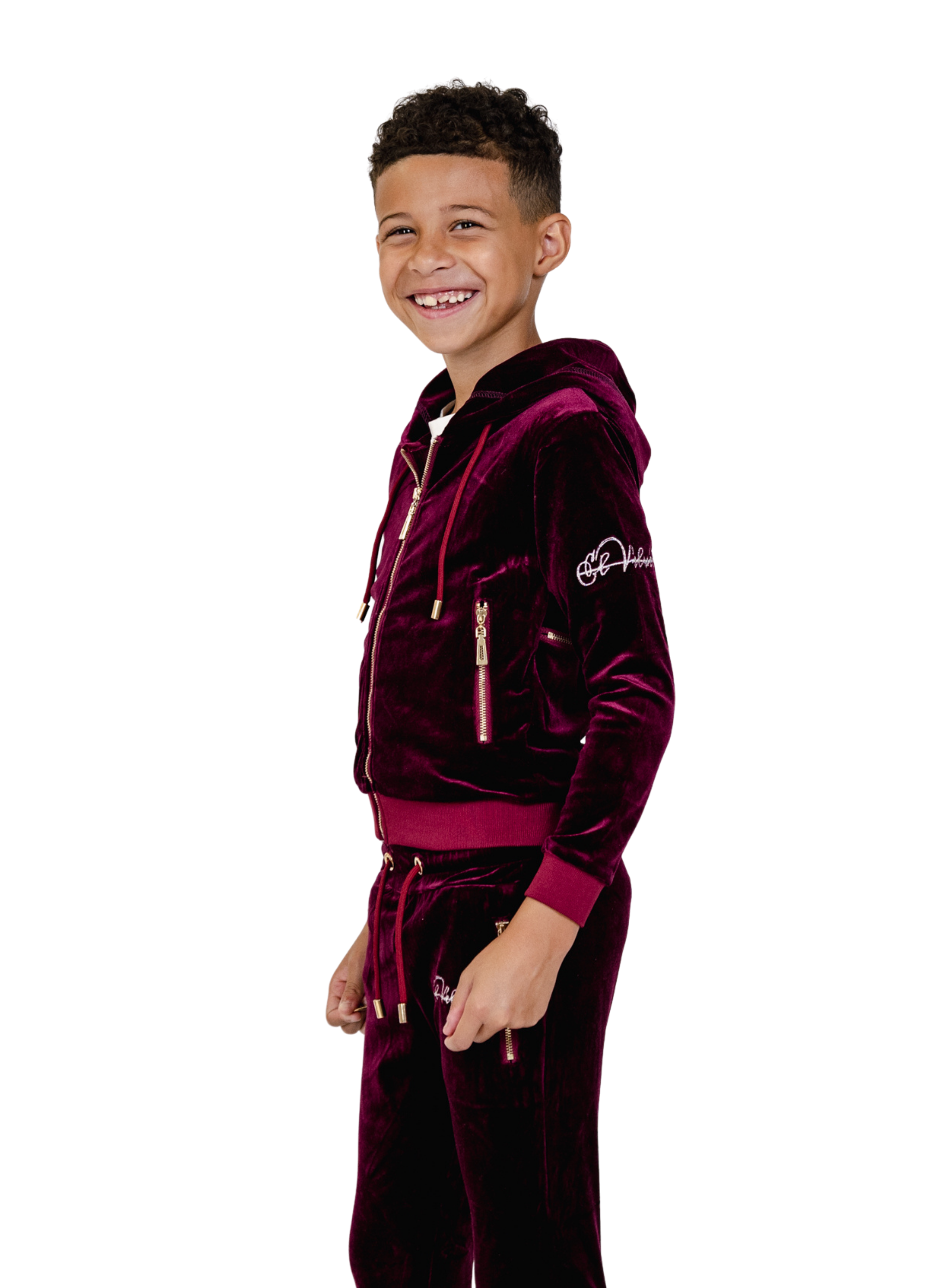 Kids Burgundy Vélvét Full Tracksuit-Boys & Girls