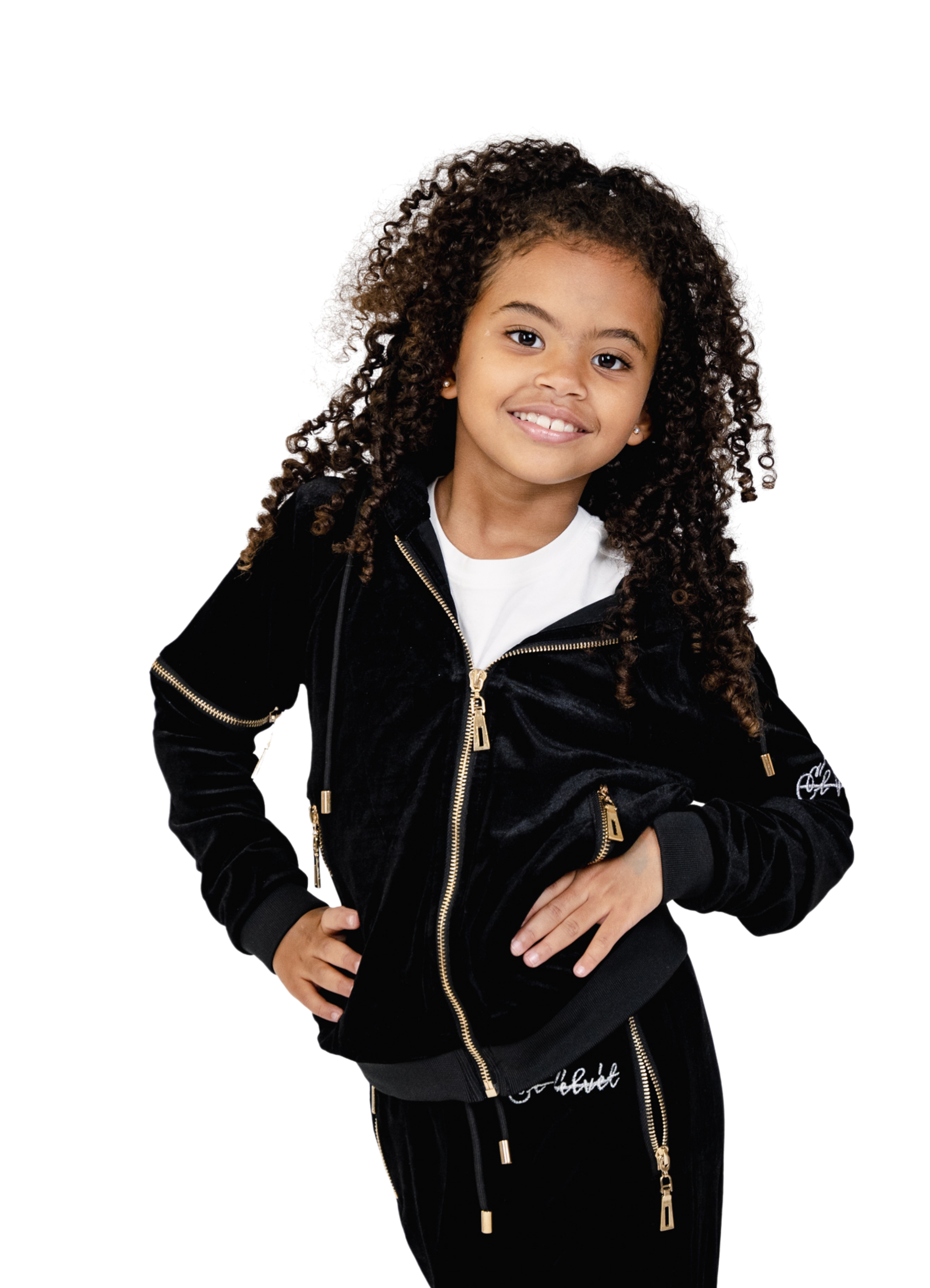 Kids Black Vélvét Full Tracksuit-Boys & Girls