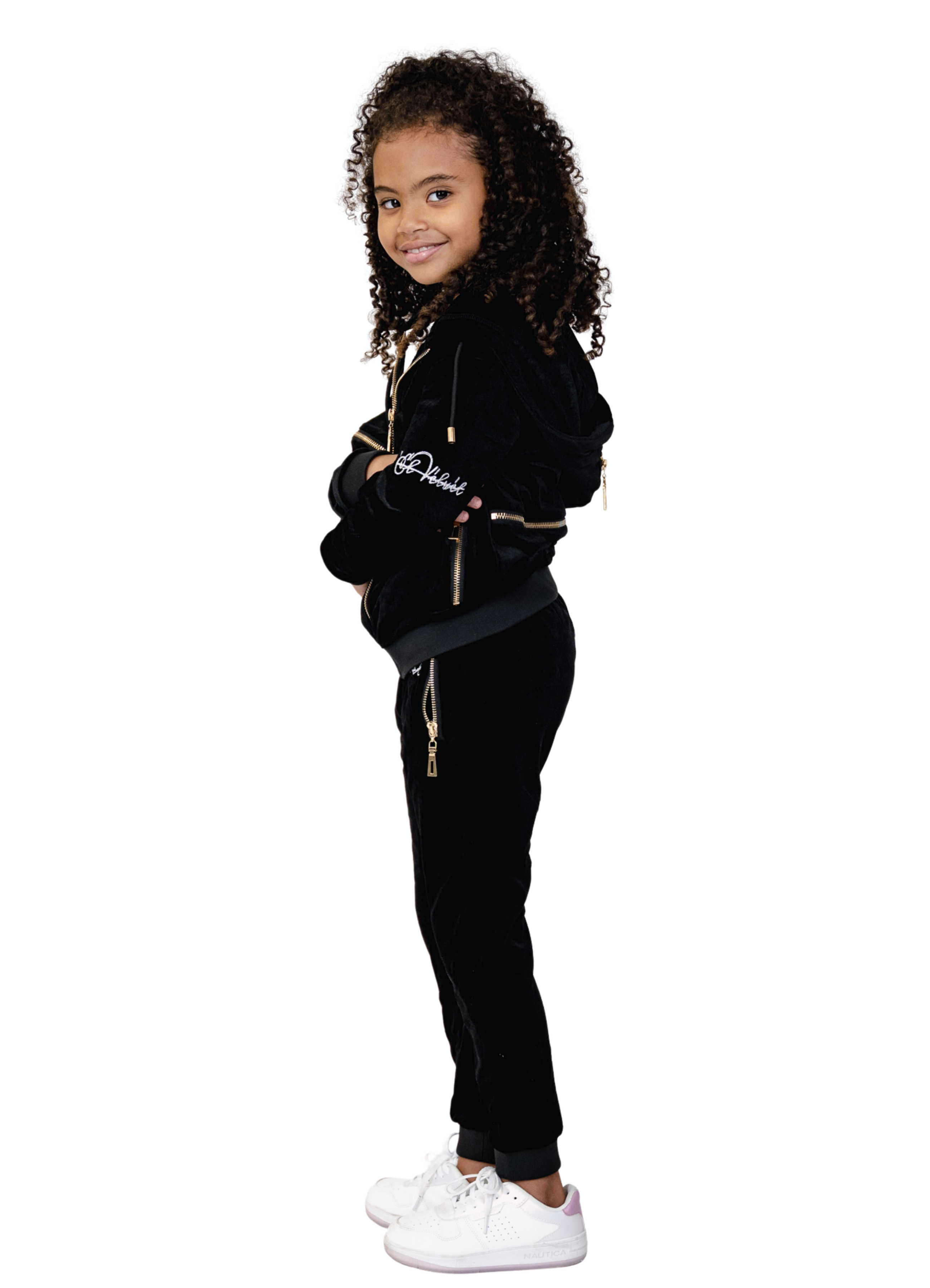 Kids Black Vélvét Full Tracksuit-Boys & Girls
