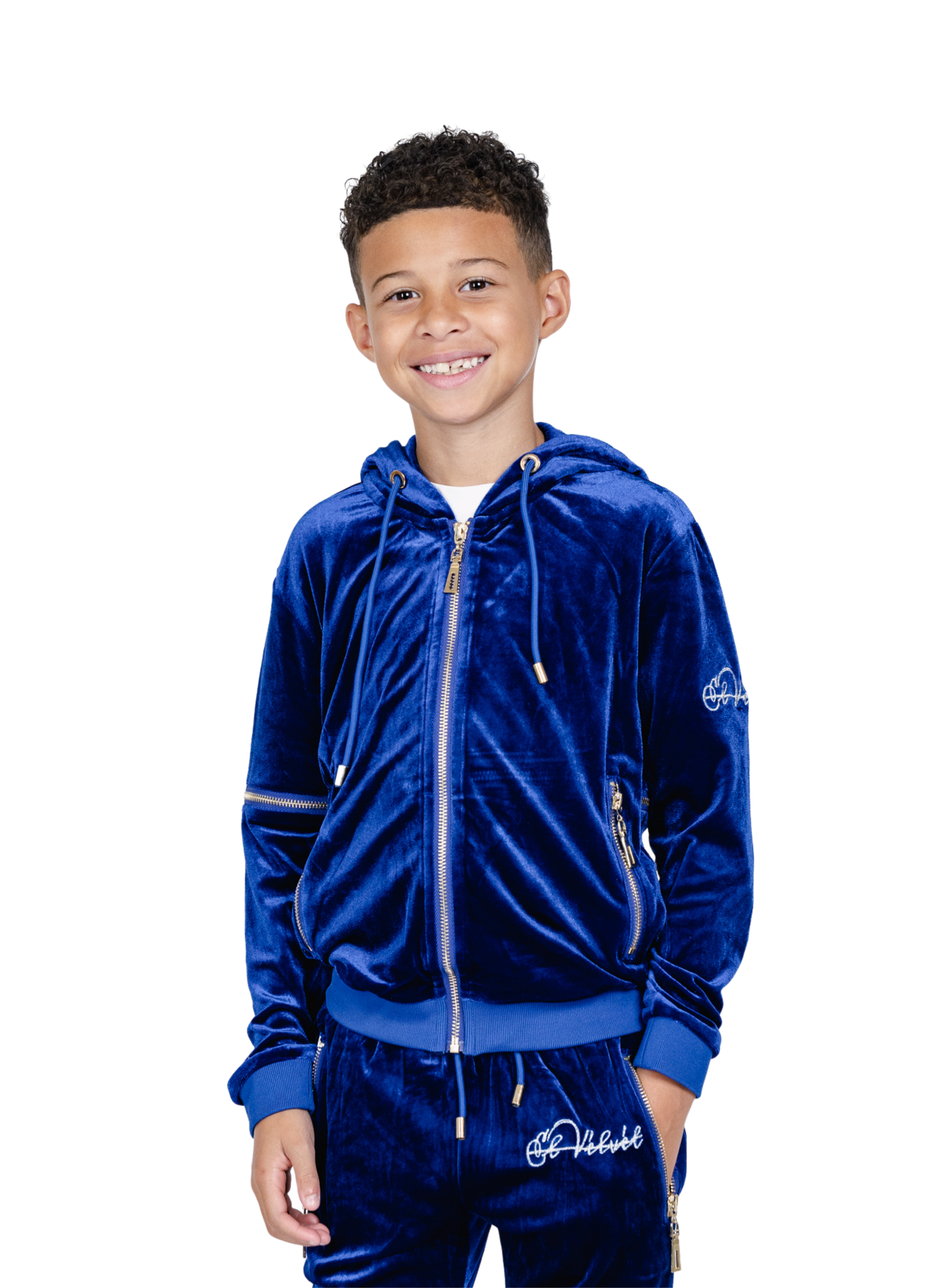 Kids Royal Blue Vélvét Full Tracksuit-Boys & Girls