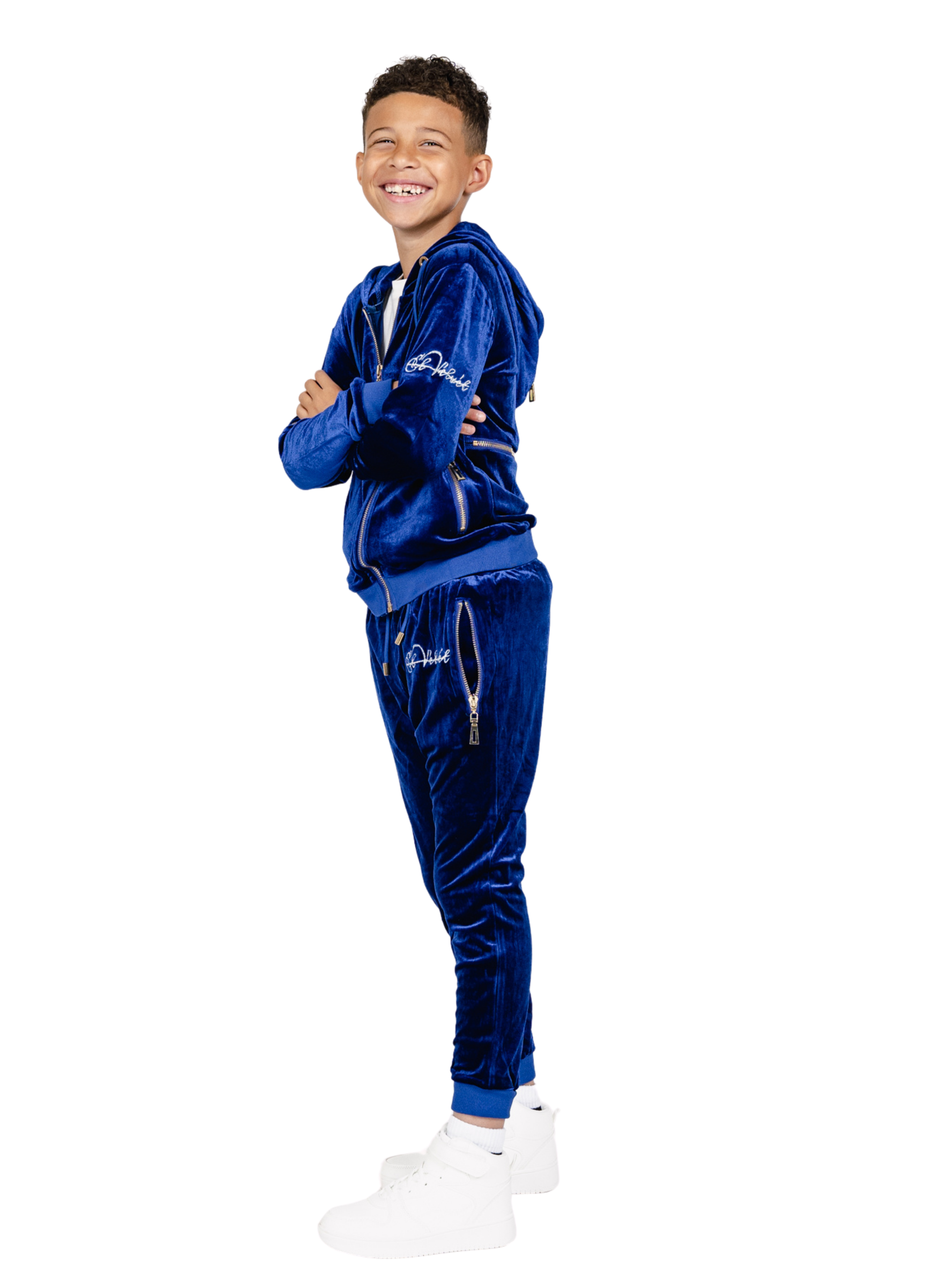 Kids Royal Blue Vélvét Full Tracksuit-Boys & Girls