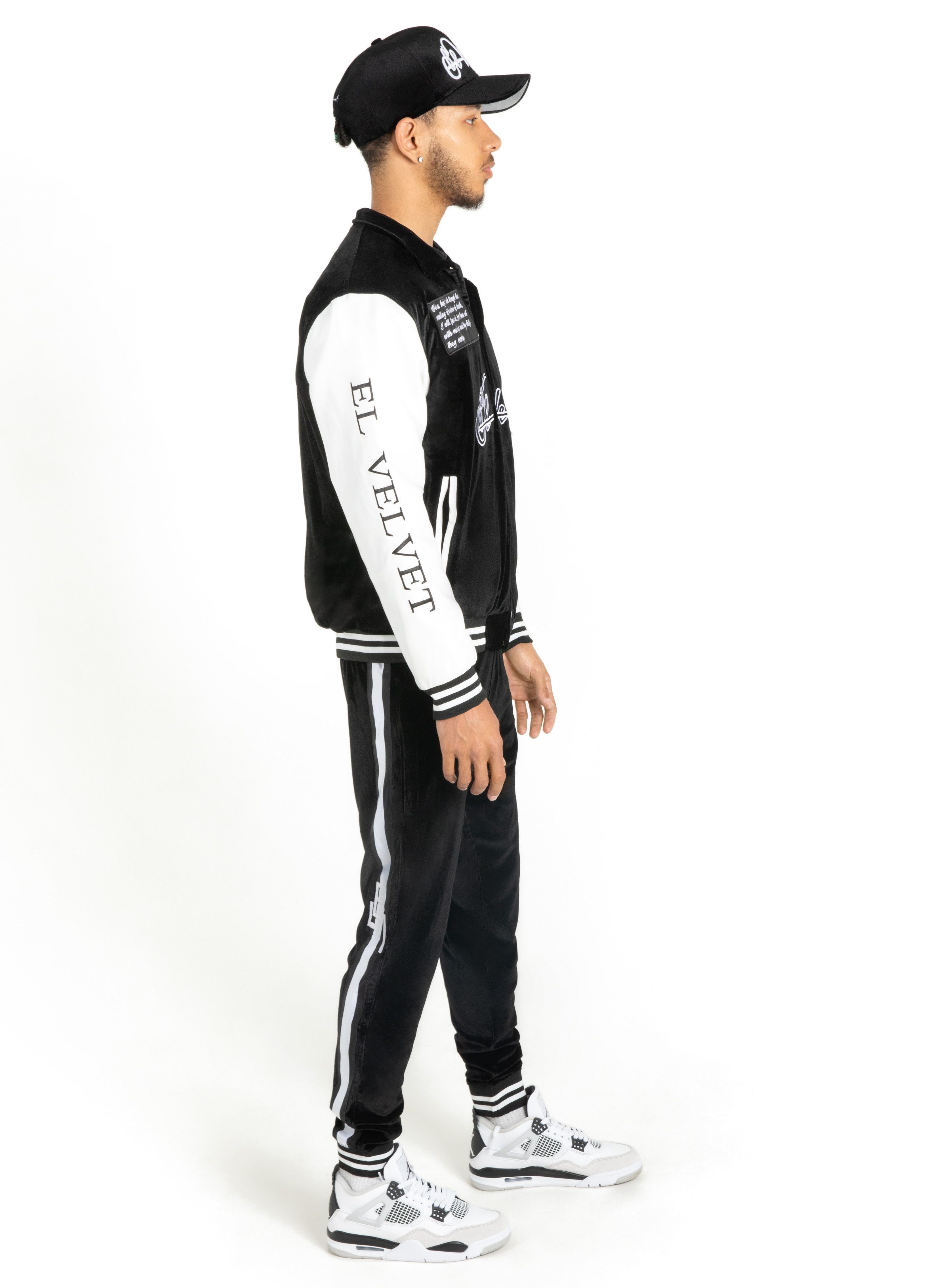 Black & White Scriptures Velvet Varsity Jacket