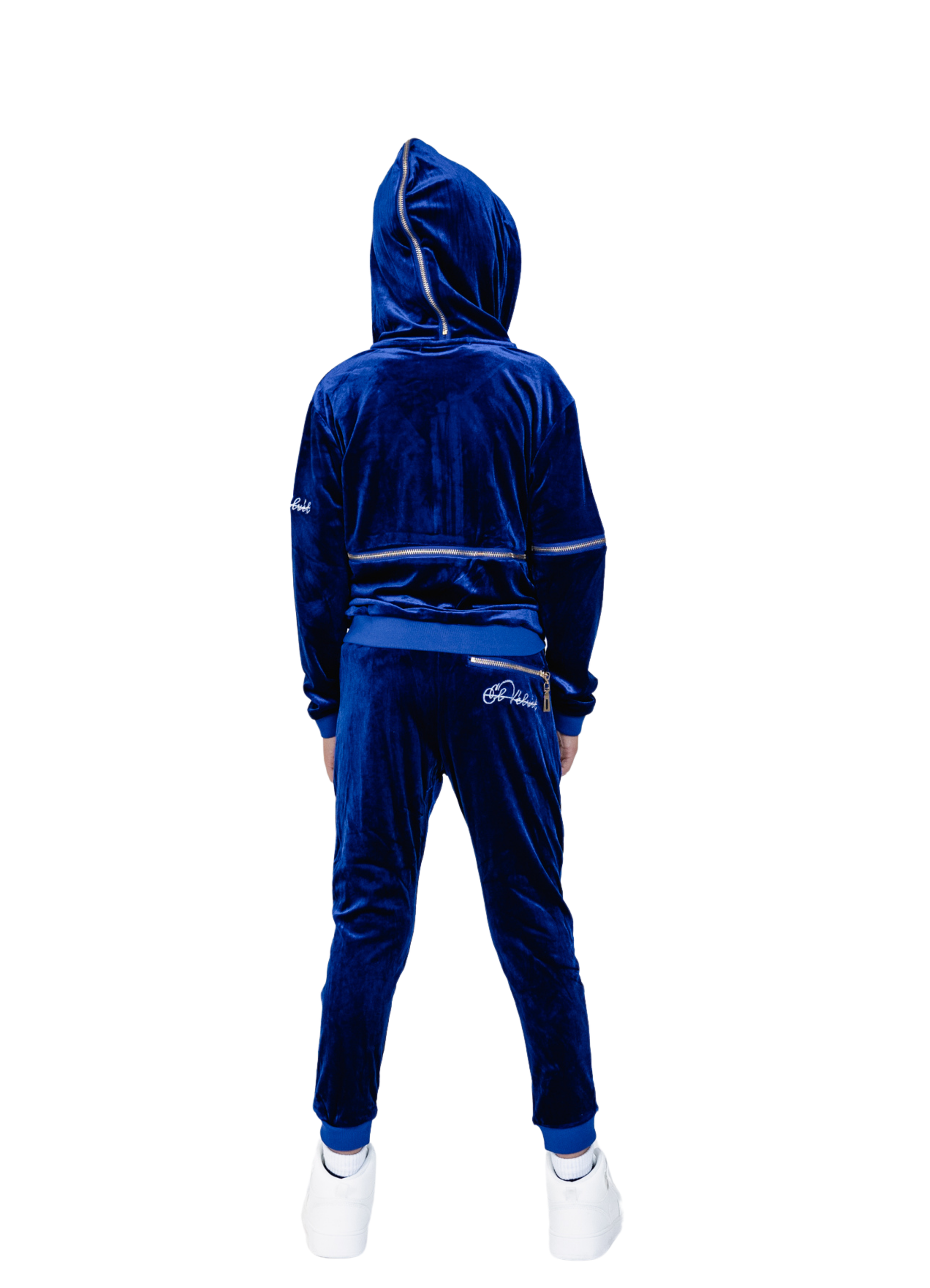 Kids Royal Blue Vélvét Full Tracksuit-Boys & Girls