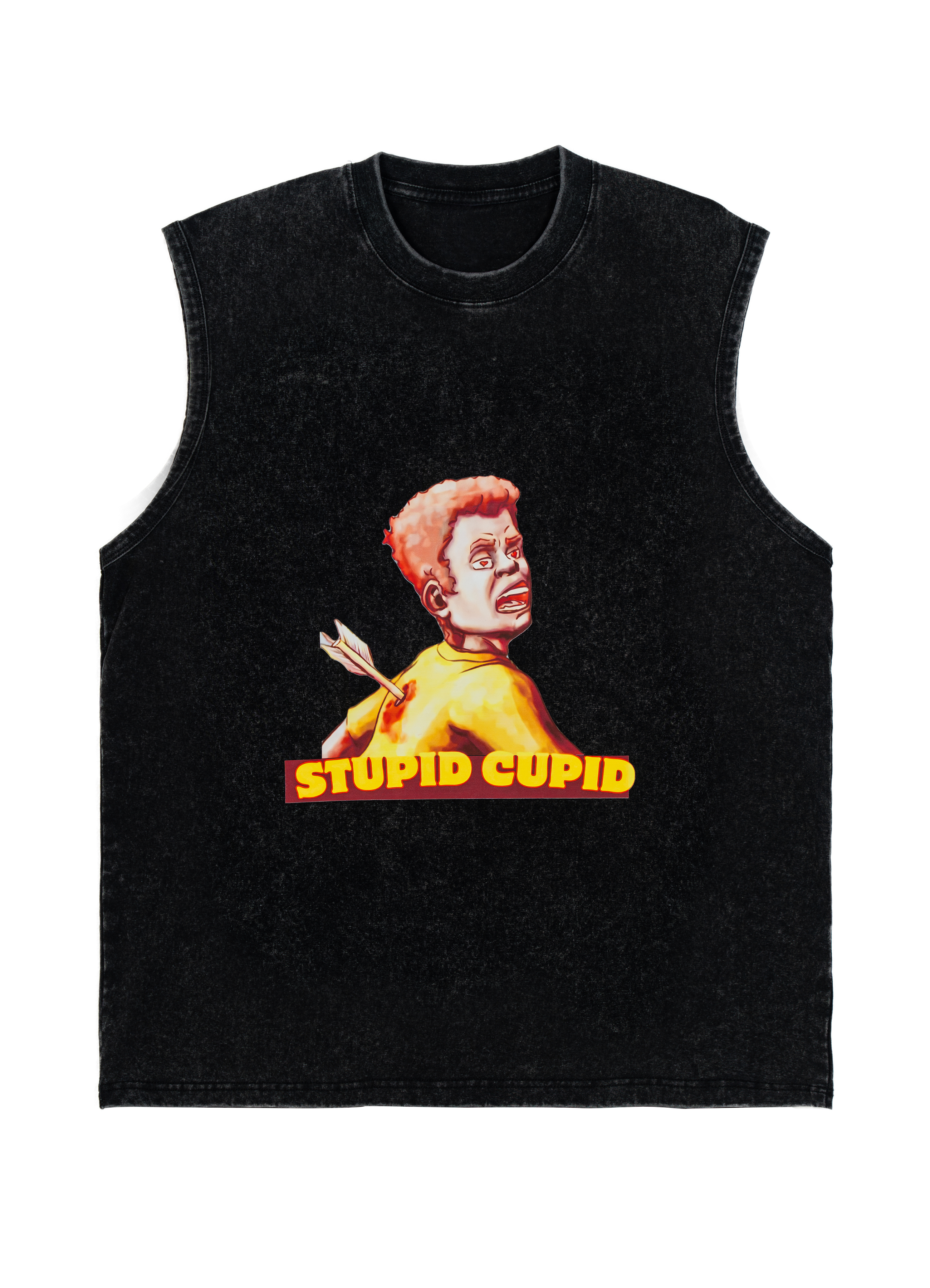 Black Washed 'STUPID CUPID' Graphic Sleeveless Top