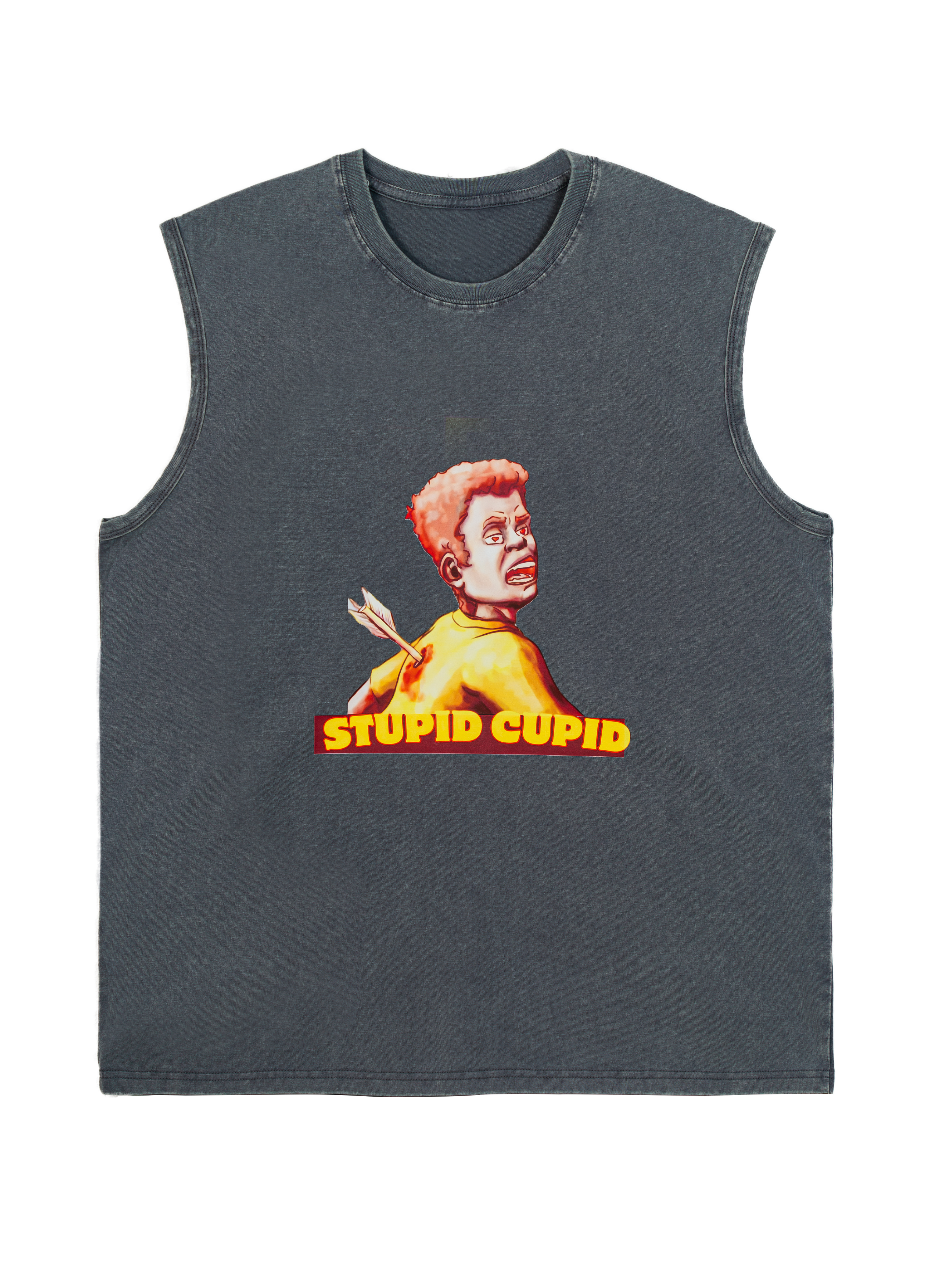 Grey Washed 'STUPID CUPID' Graphic Sleeveless Top
