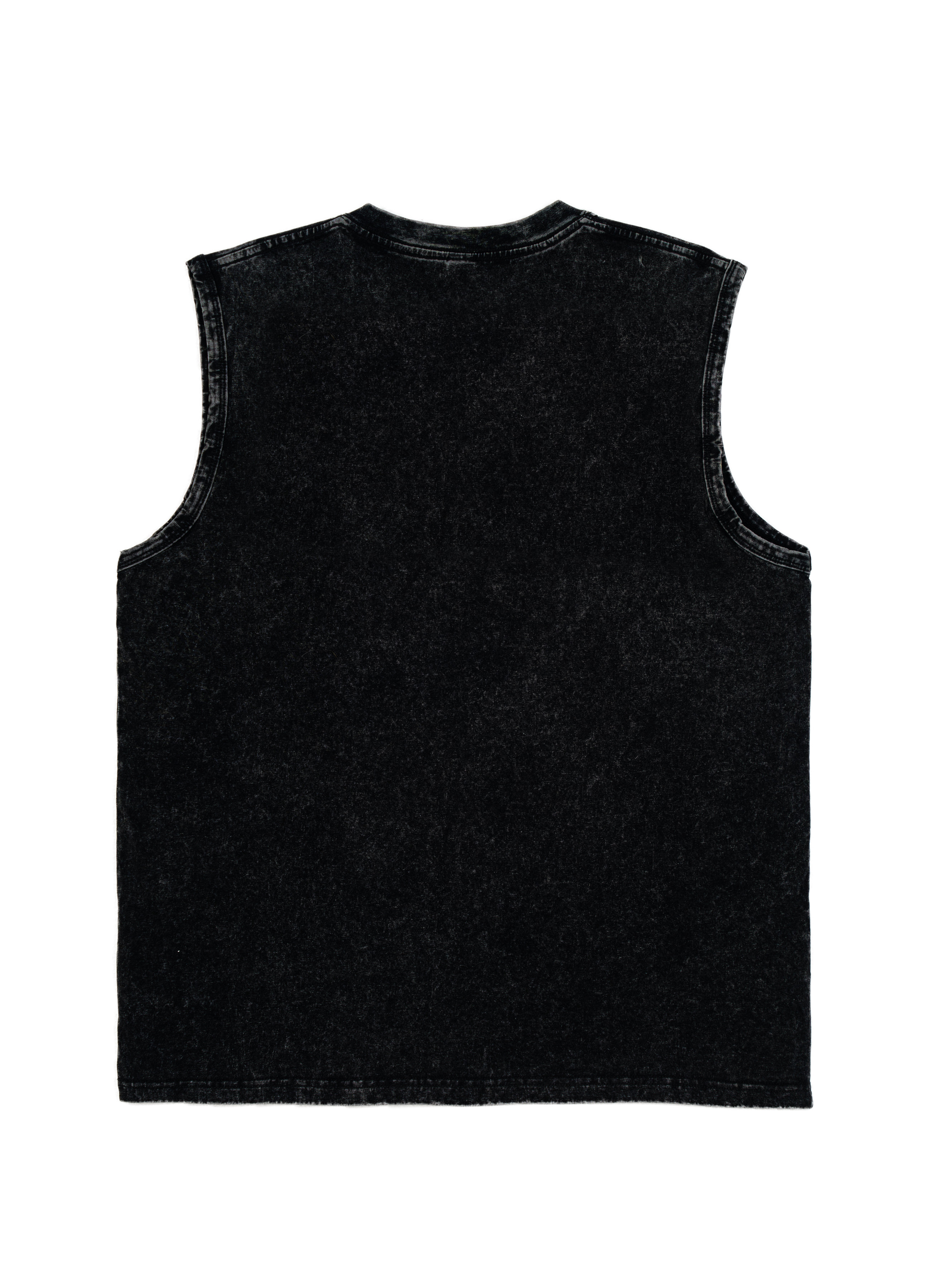Black  Washed 'Angel VS Devil' Graphic Vintage Sleeveless Top