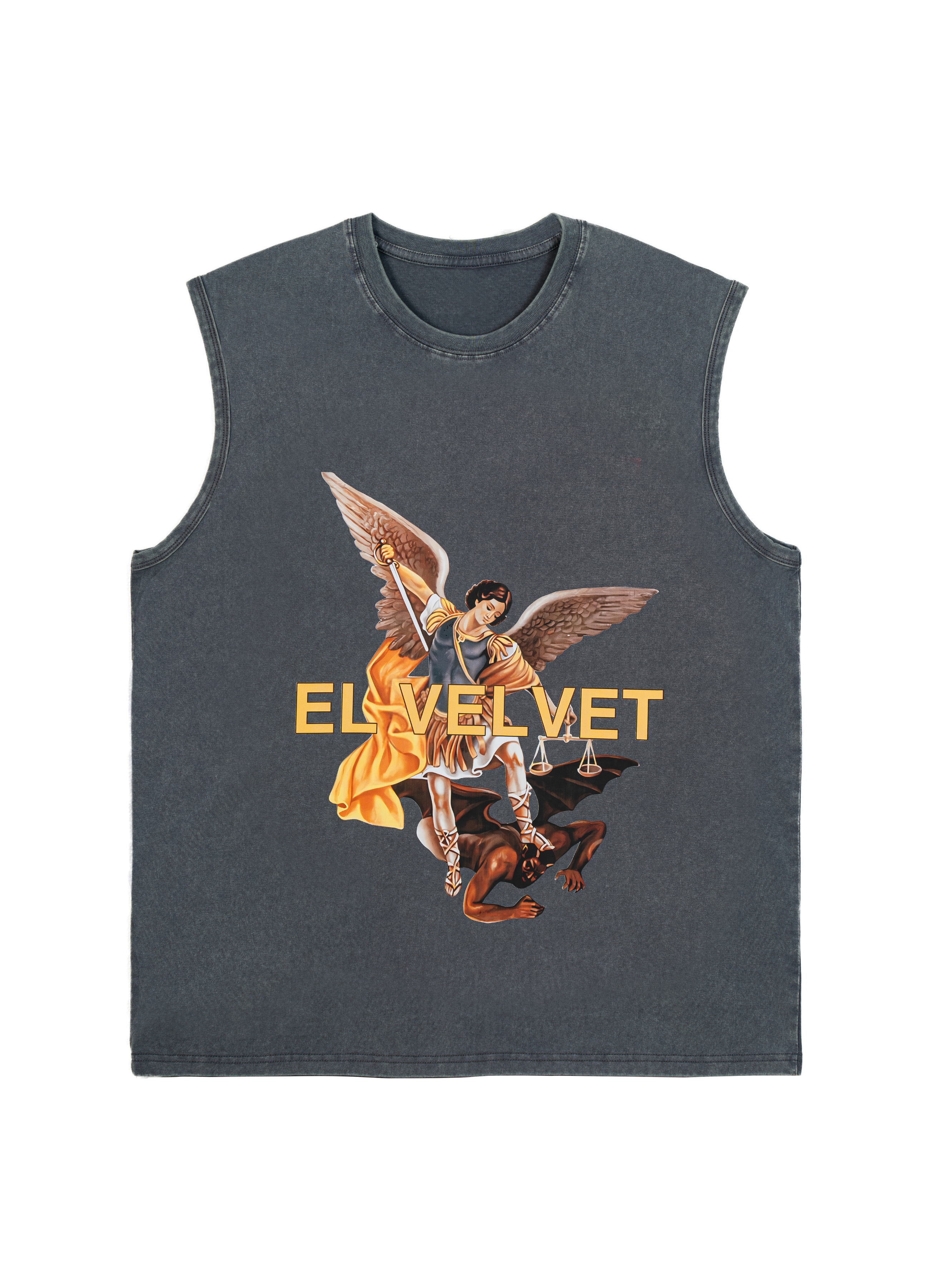 Grey Washed 'Angel VS Devil' Graphic Vintage Sleeveless Top