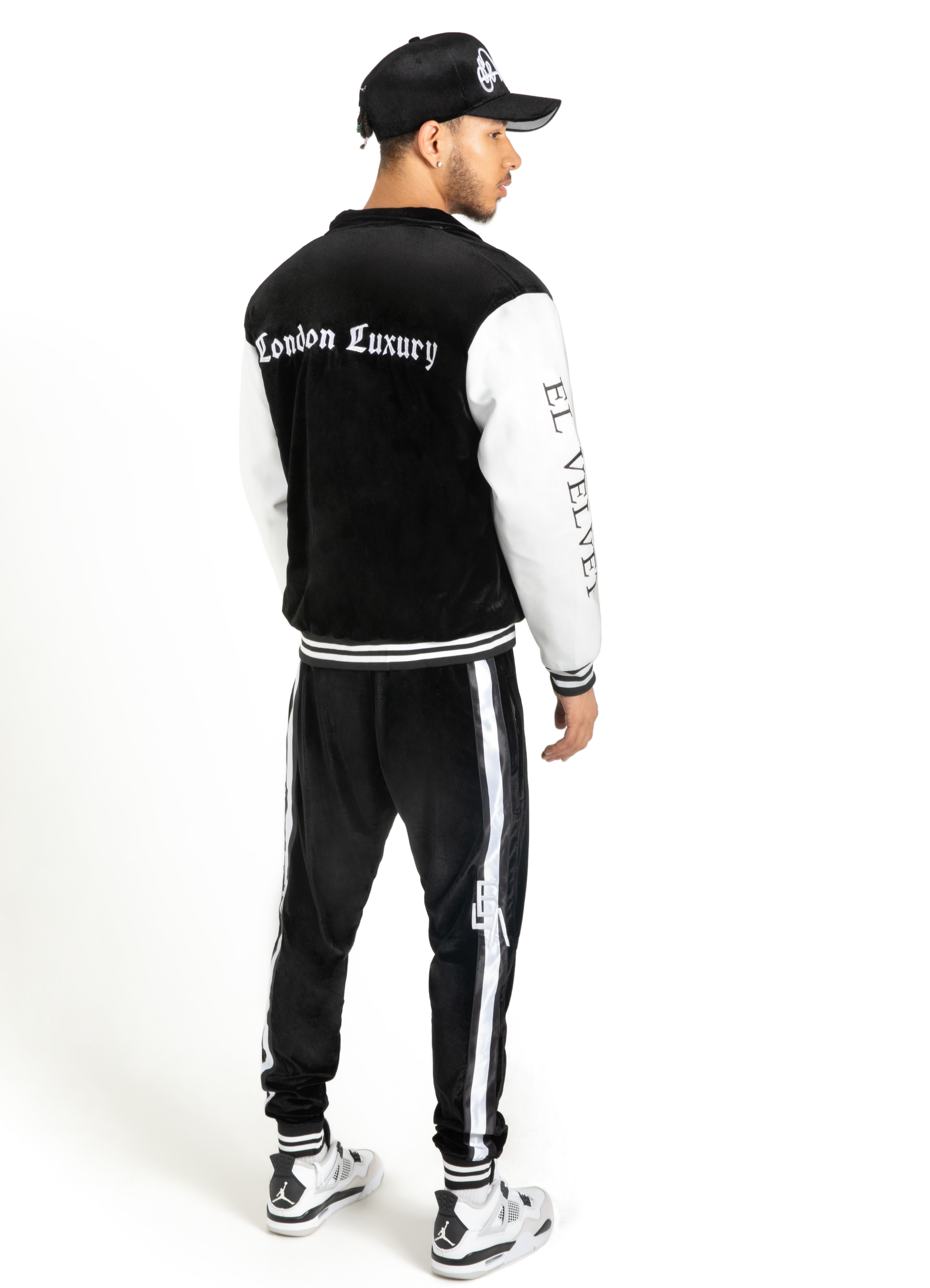 Black & White Scriptures Velvet Varsity Jacket