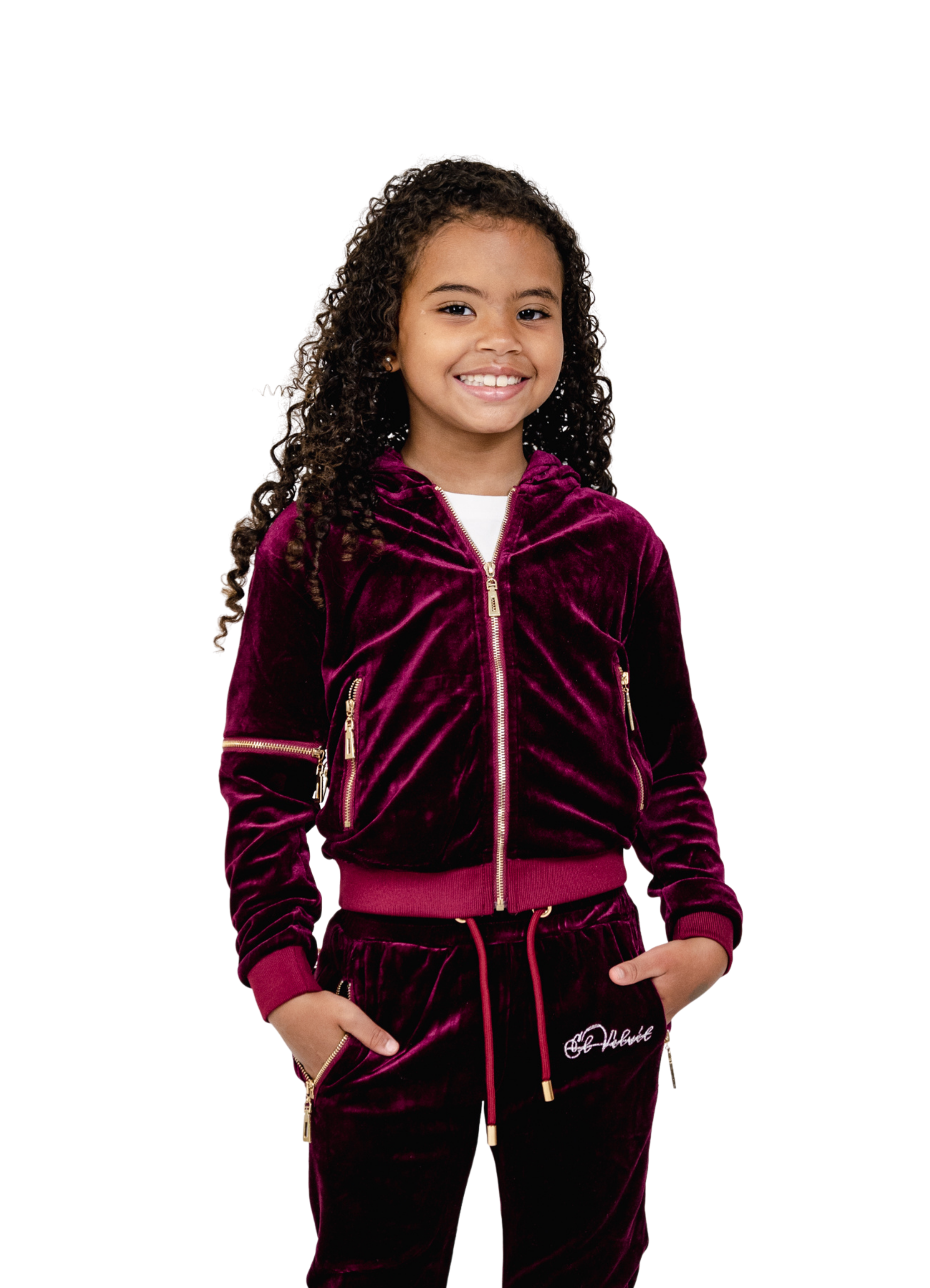 Kids Burgundy Vélvét Full Tracksuit-Boys & Girls