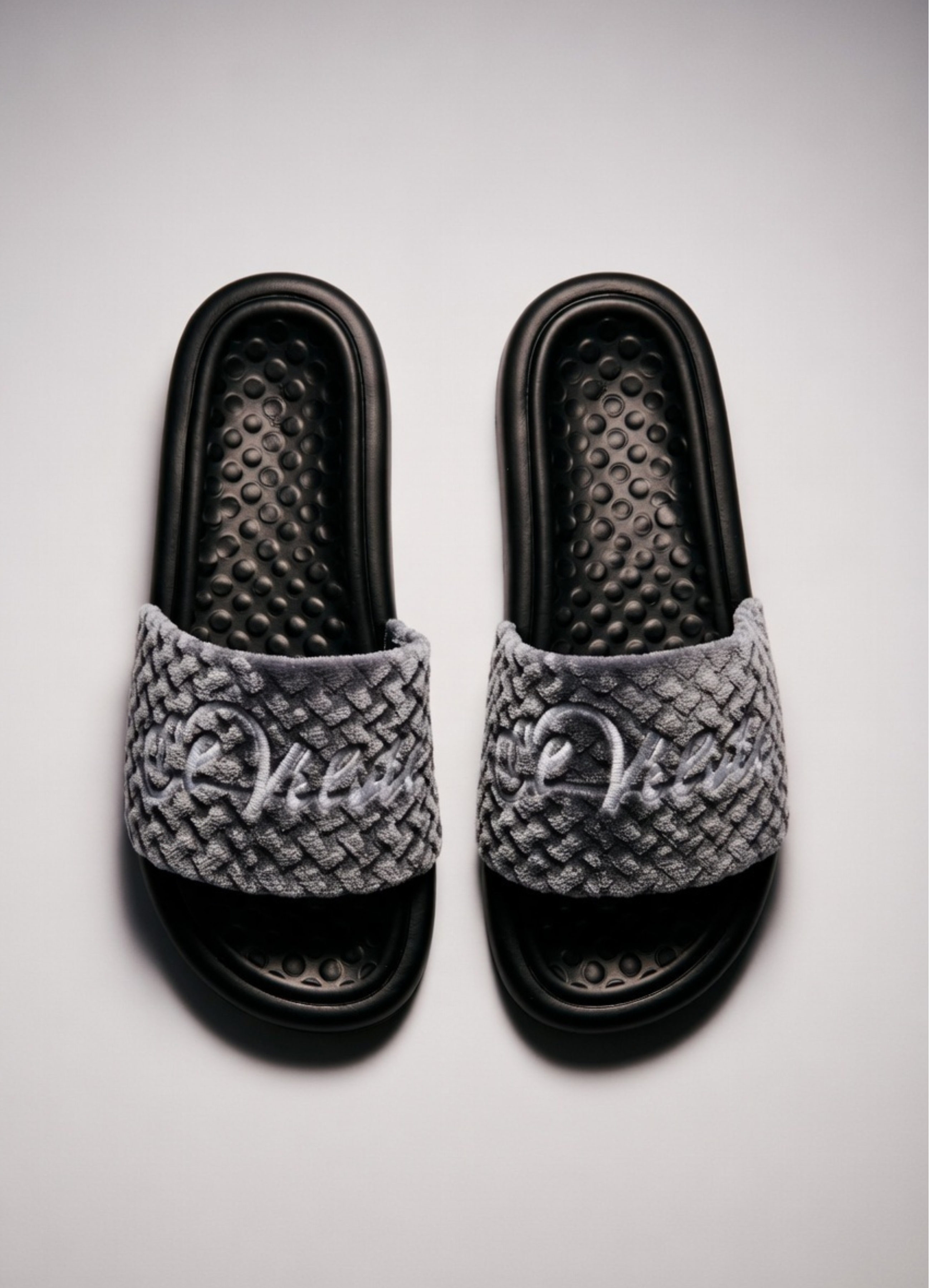 Grey Patterned Velvet CHUNKS Slides - Men & Women