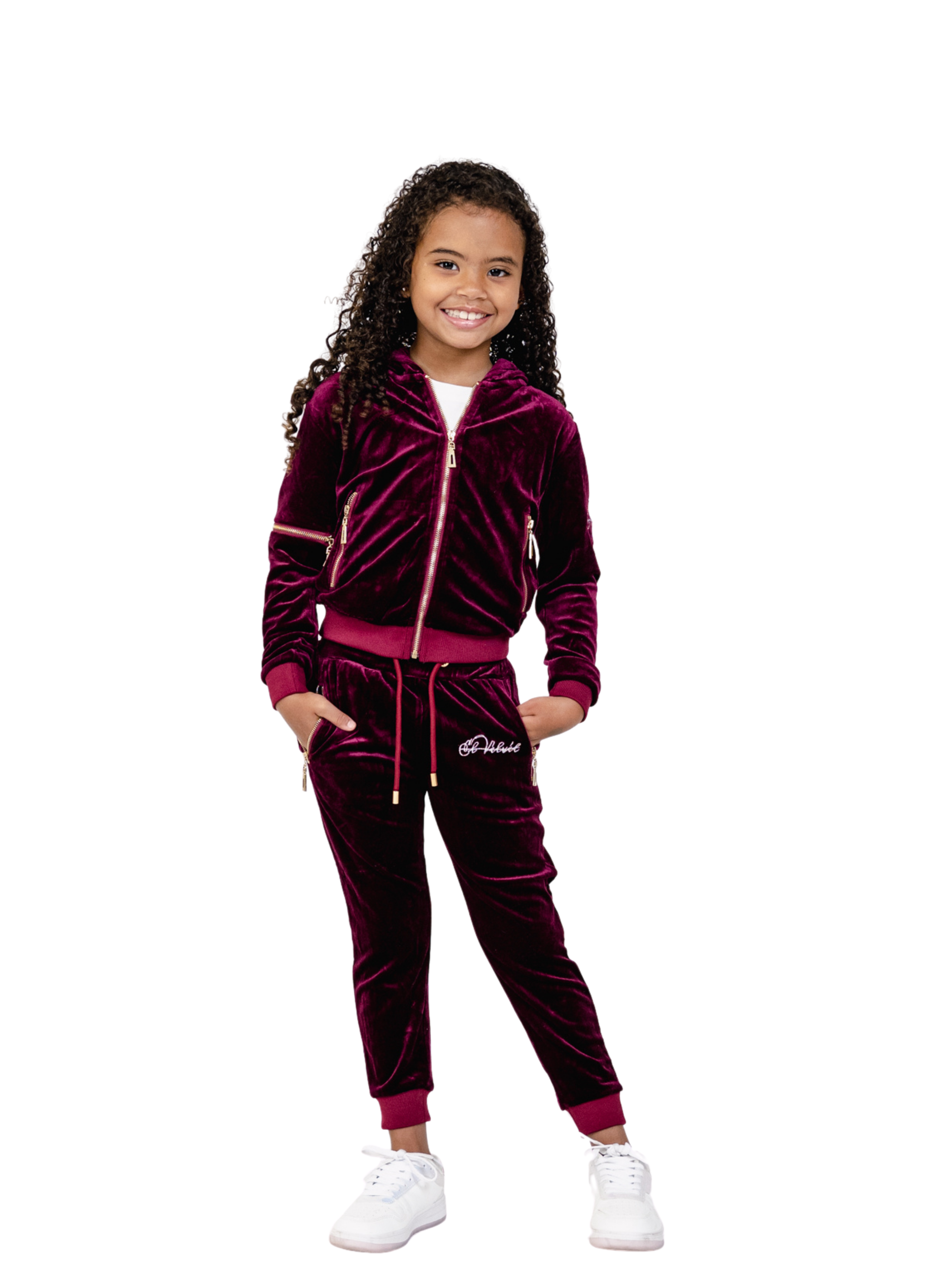 Kids Burgundy Vélvét Full Tracksuit-Boys & Girls