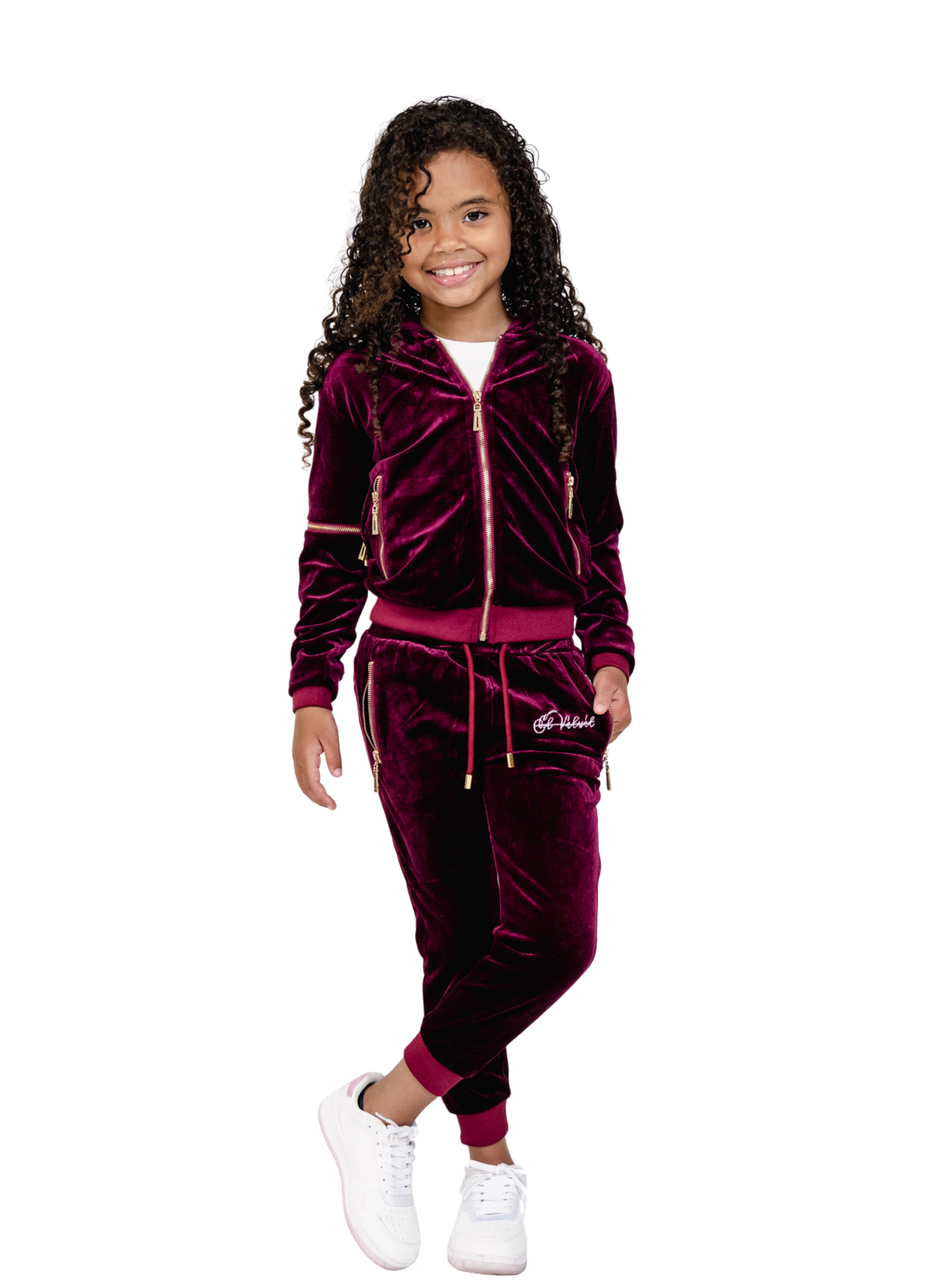 Kids Burgundy Vélvét Full Tracksuit-Boys & Girls