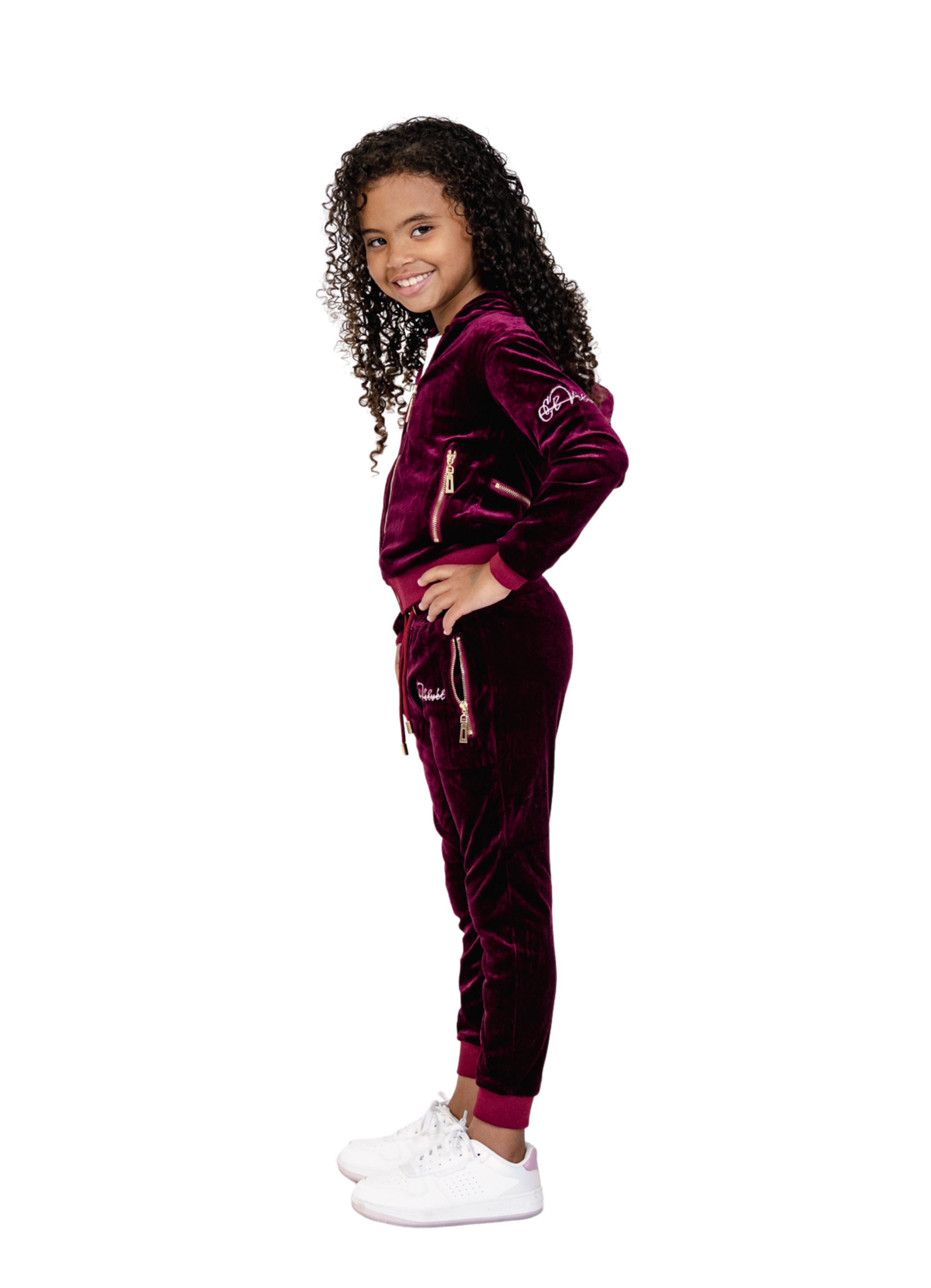 Kids Burgundy Velvet Full Tracksuit Boys Girls El Velvet