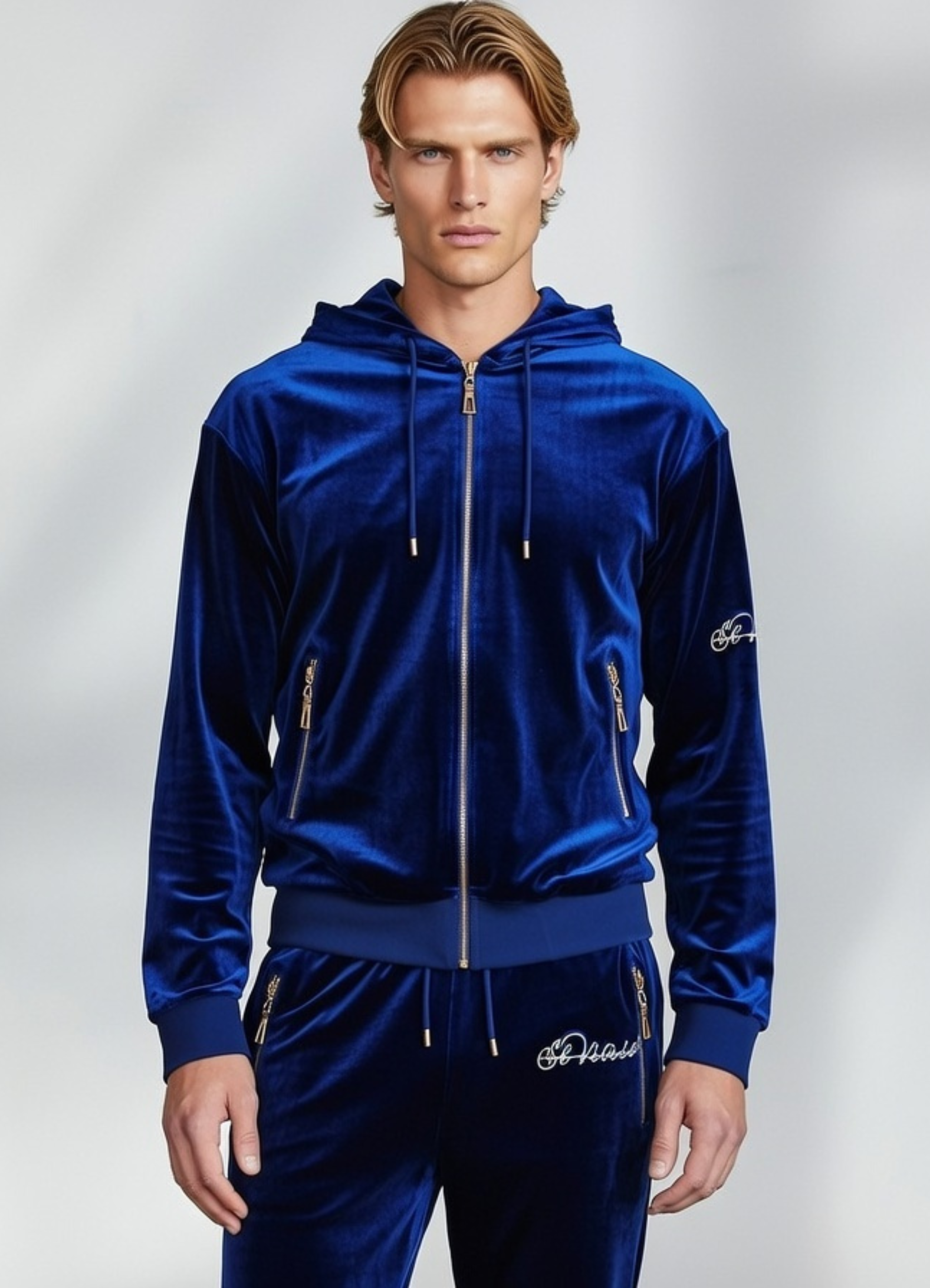 Men's Royal Blue Vélvét - Full Tracksuit