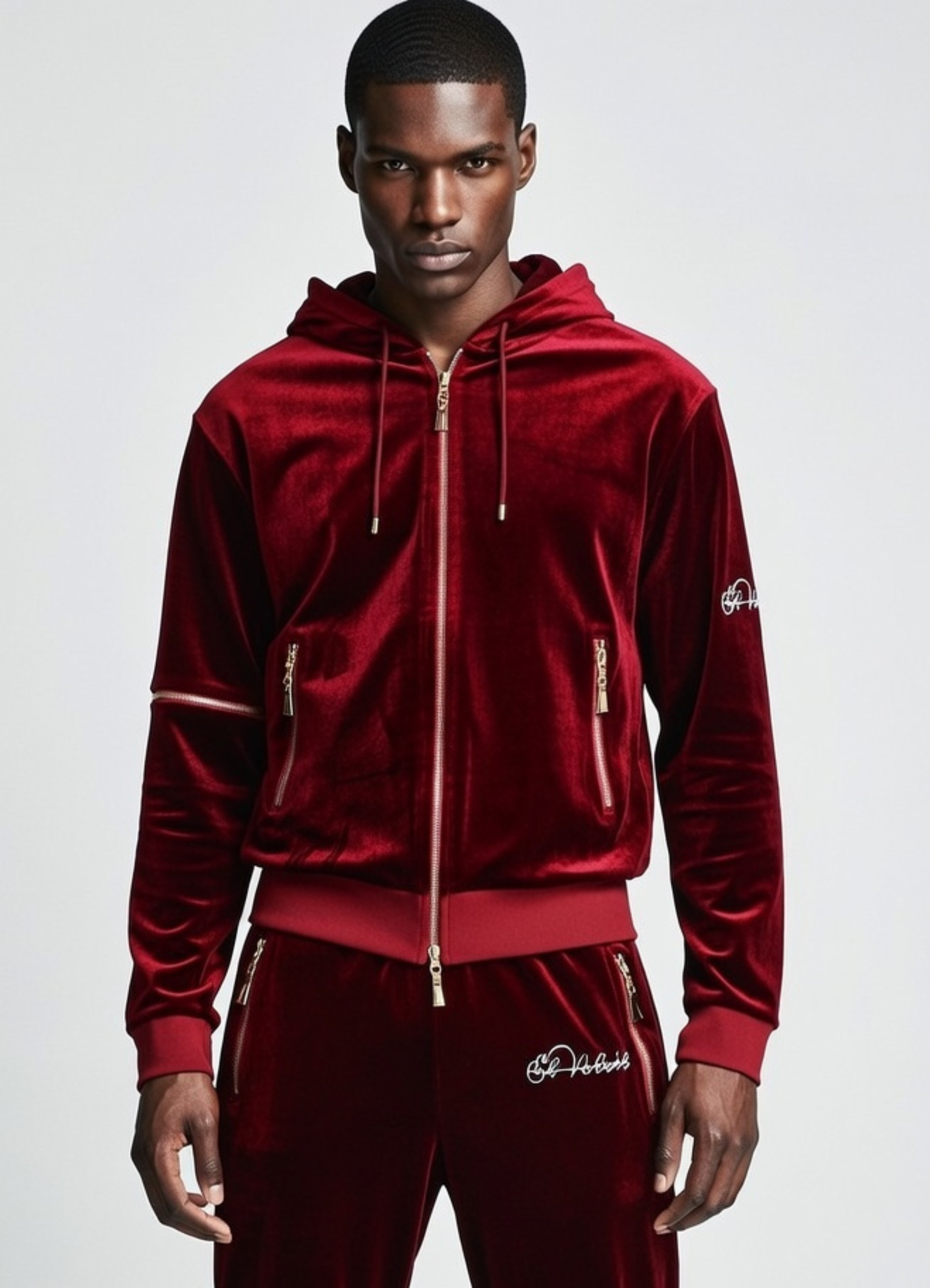 Men's Red Burgundy Vélvét Full Tracksuit
