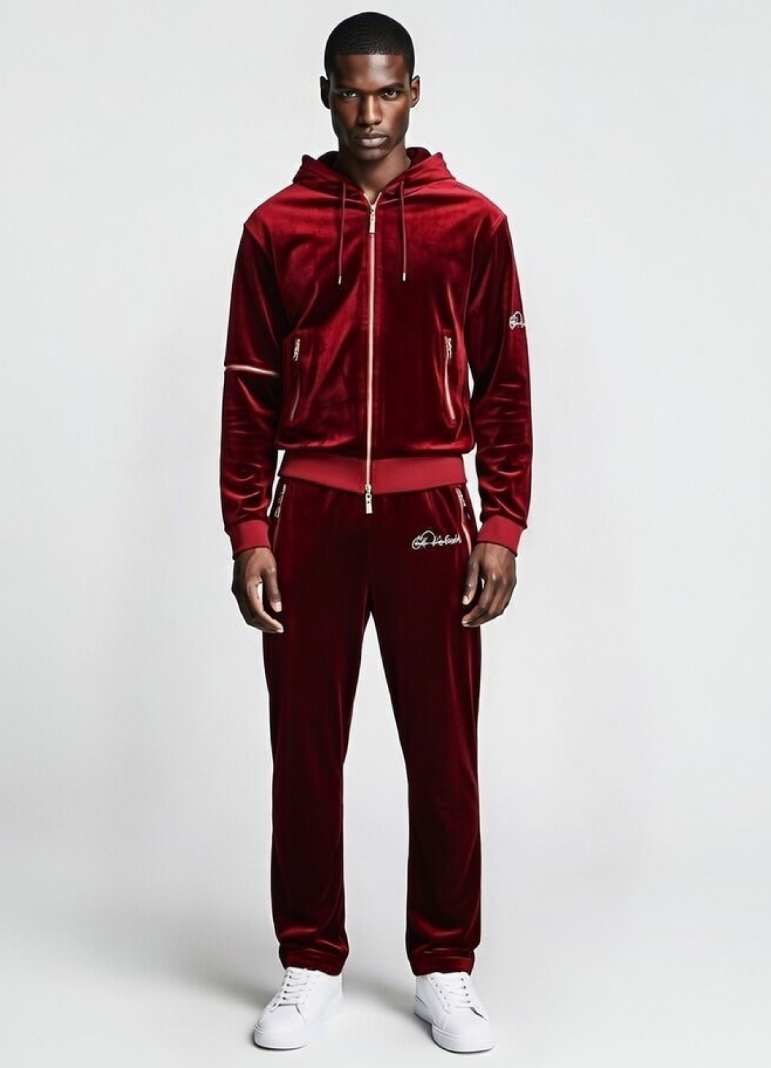 Men's Red Burgundy Vélvét Full Tracksuit