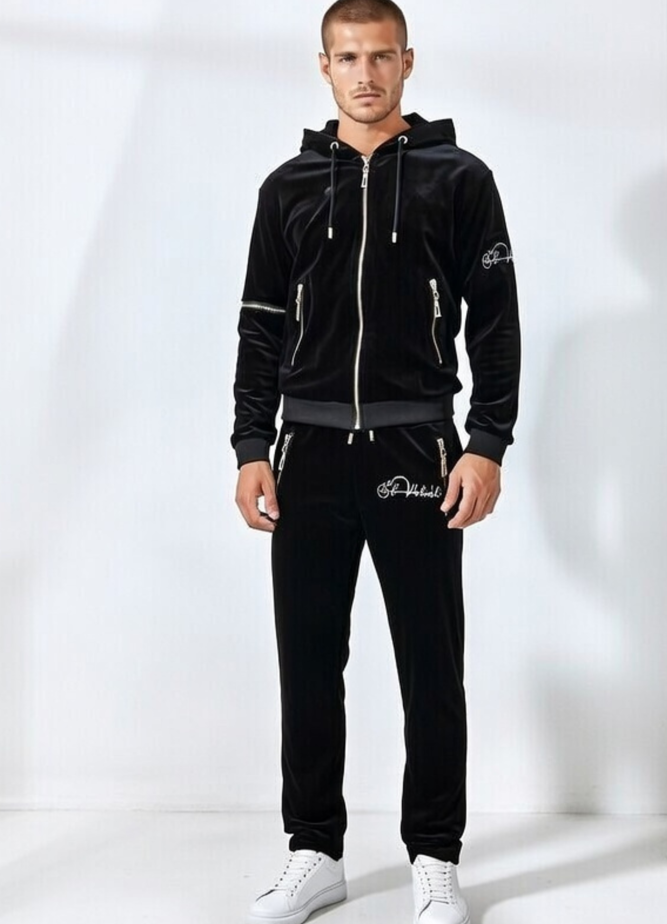 Men's Black Vélvét Full Tracksuit