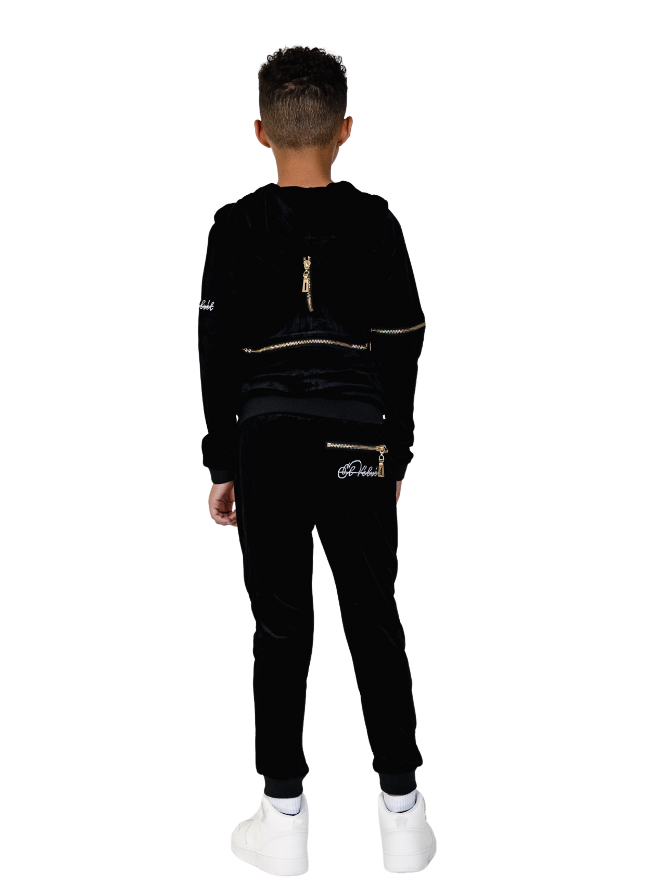 Kids Black Vélvét Full Tracksuit-Boys & Girls