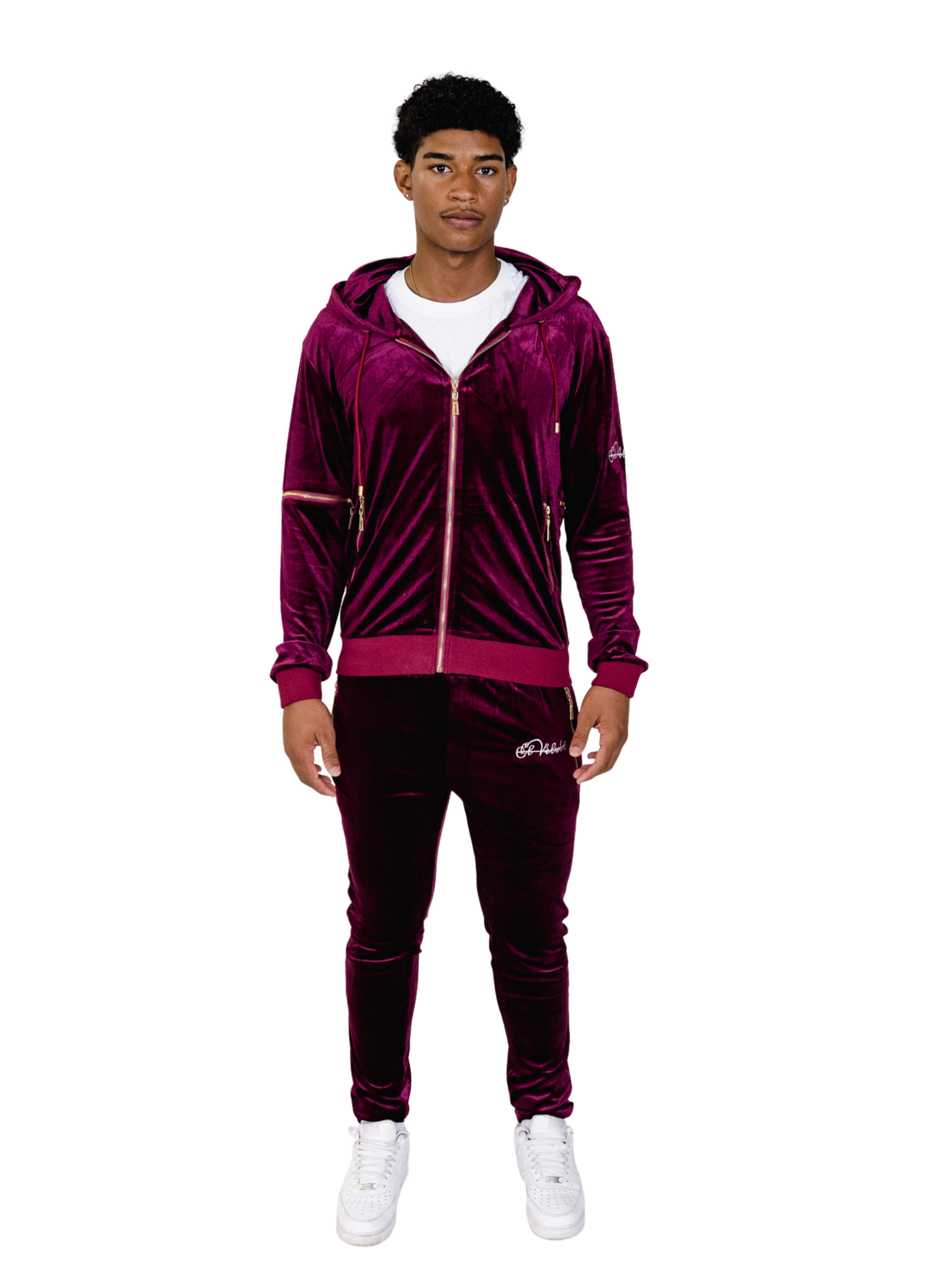 Men's Red Burgundy Vélvét Full Tracksuit