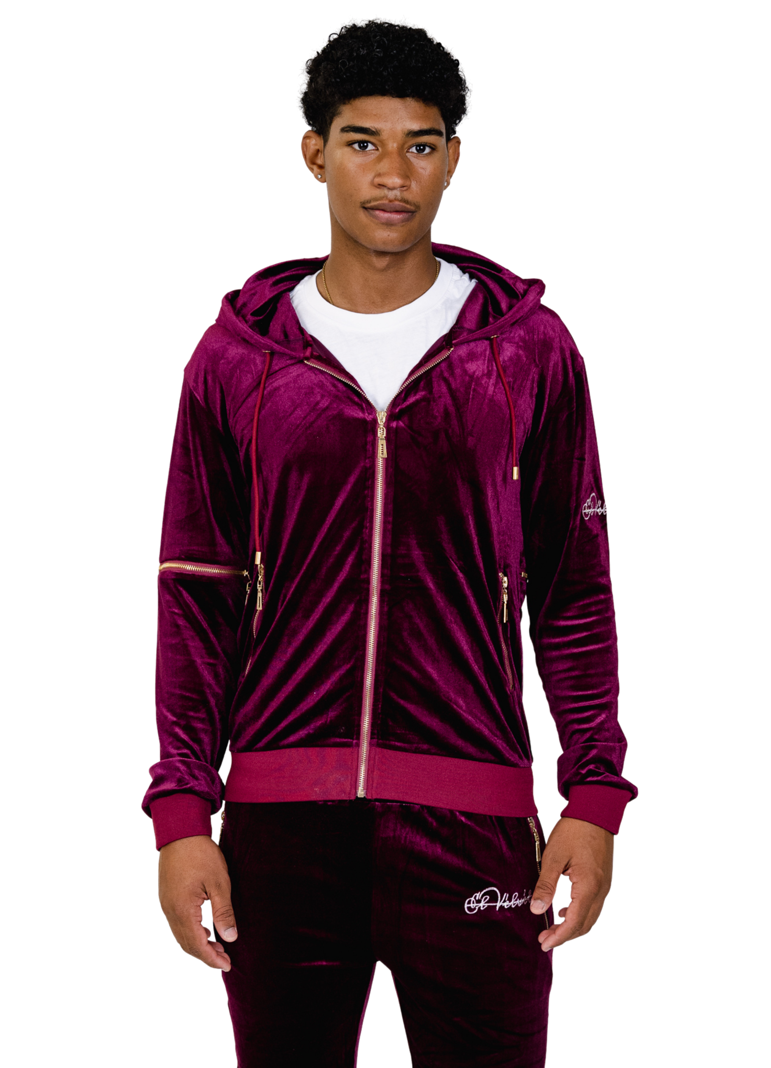 Maroon velvet tracksuit shop