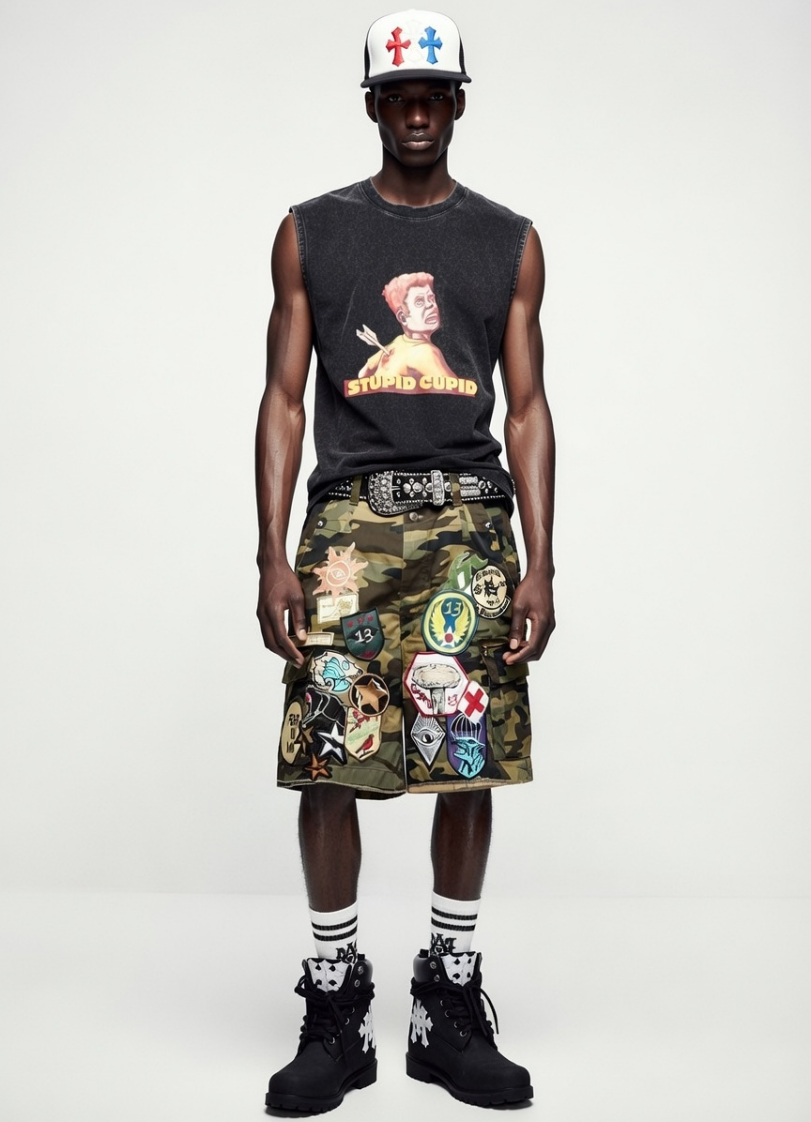 Black Washed 'STUPID CUPID' Graphic Sleeveless Top