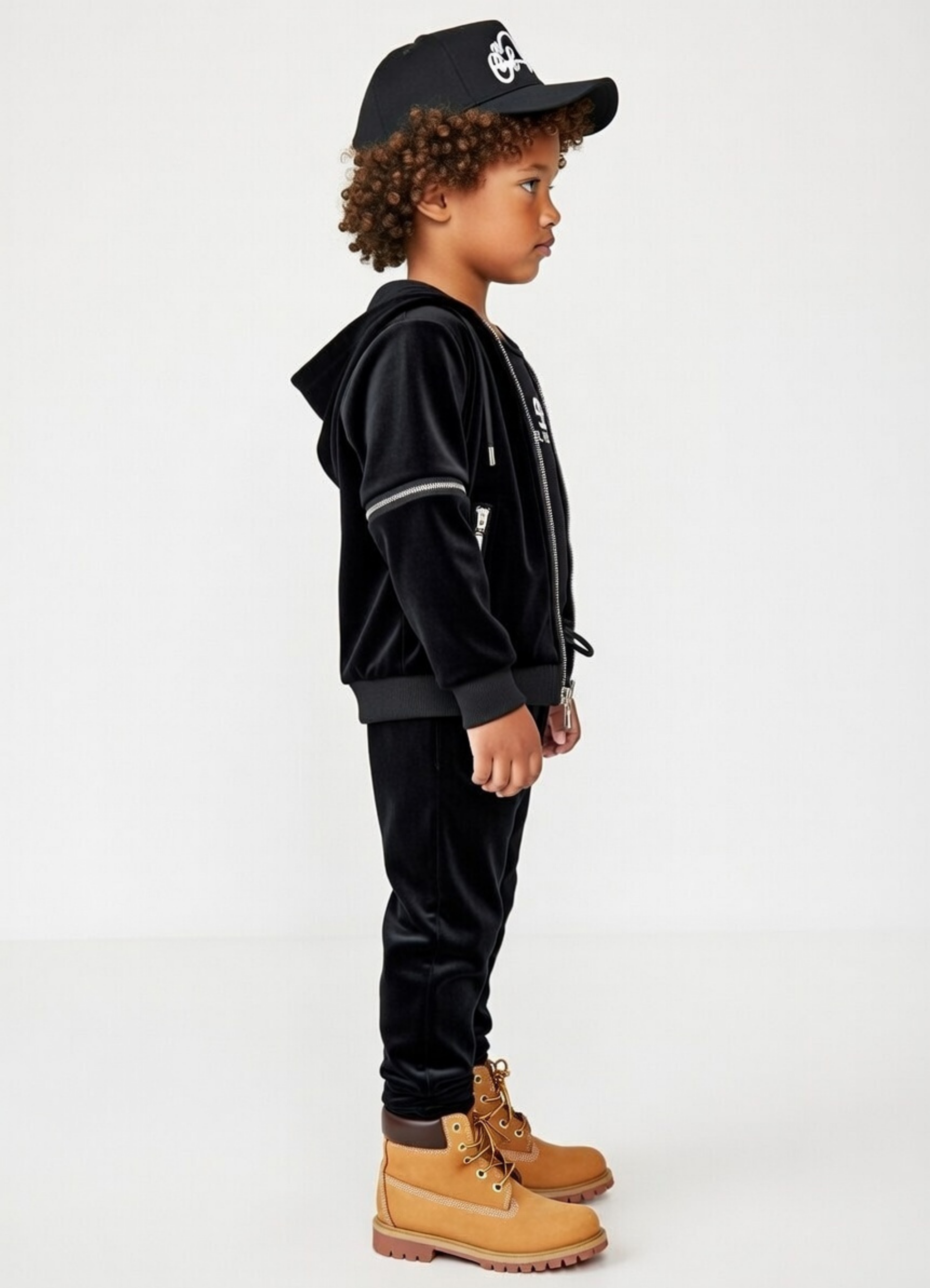 Kids Black Vélvét Full Tracksuit-Boys & Girls