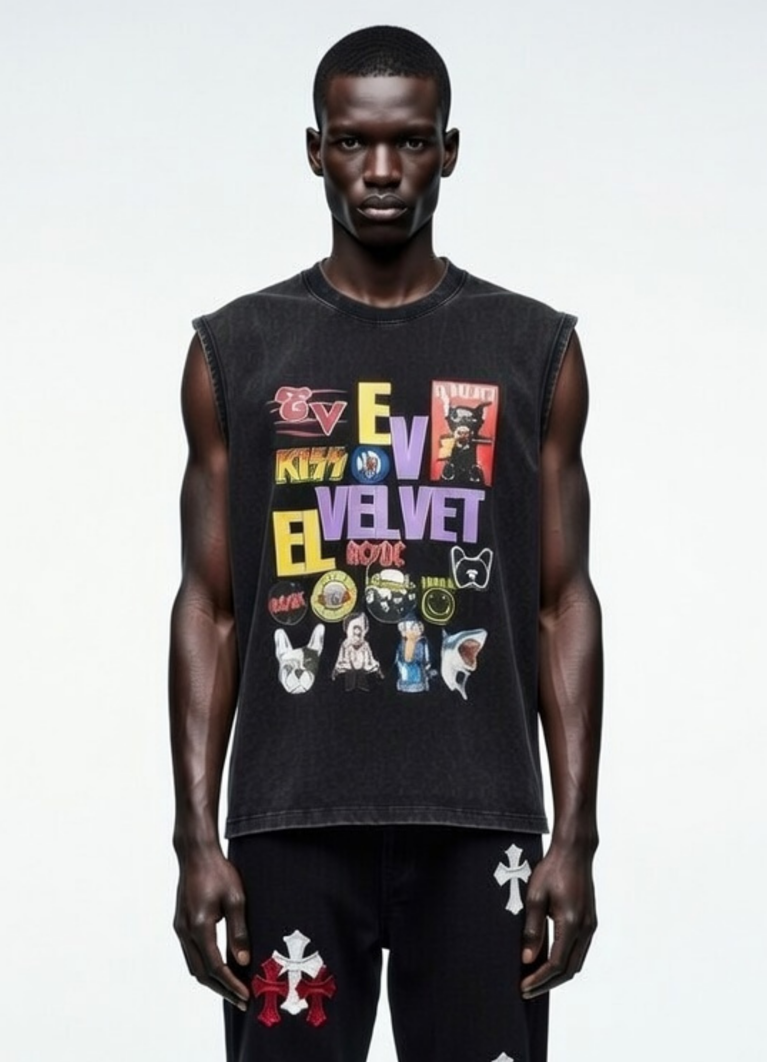 Black Washed 'ROCK IT' Graphic Vintage Sleeveless Top