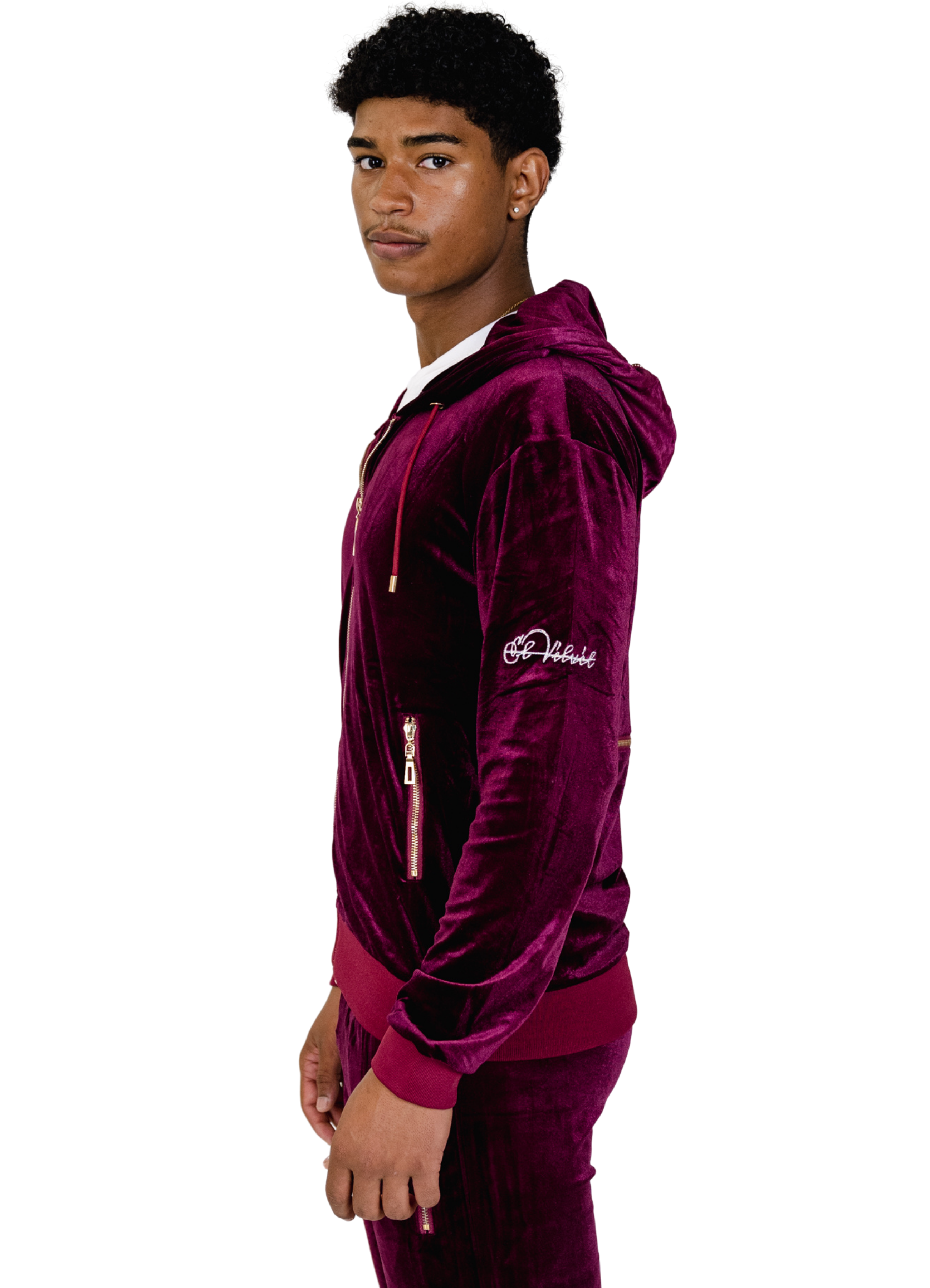 Men's Red Burgundy Vélvét Full Tracksuit