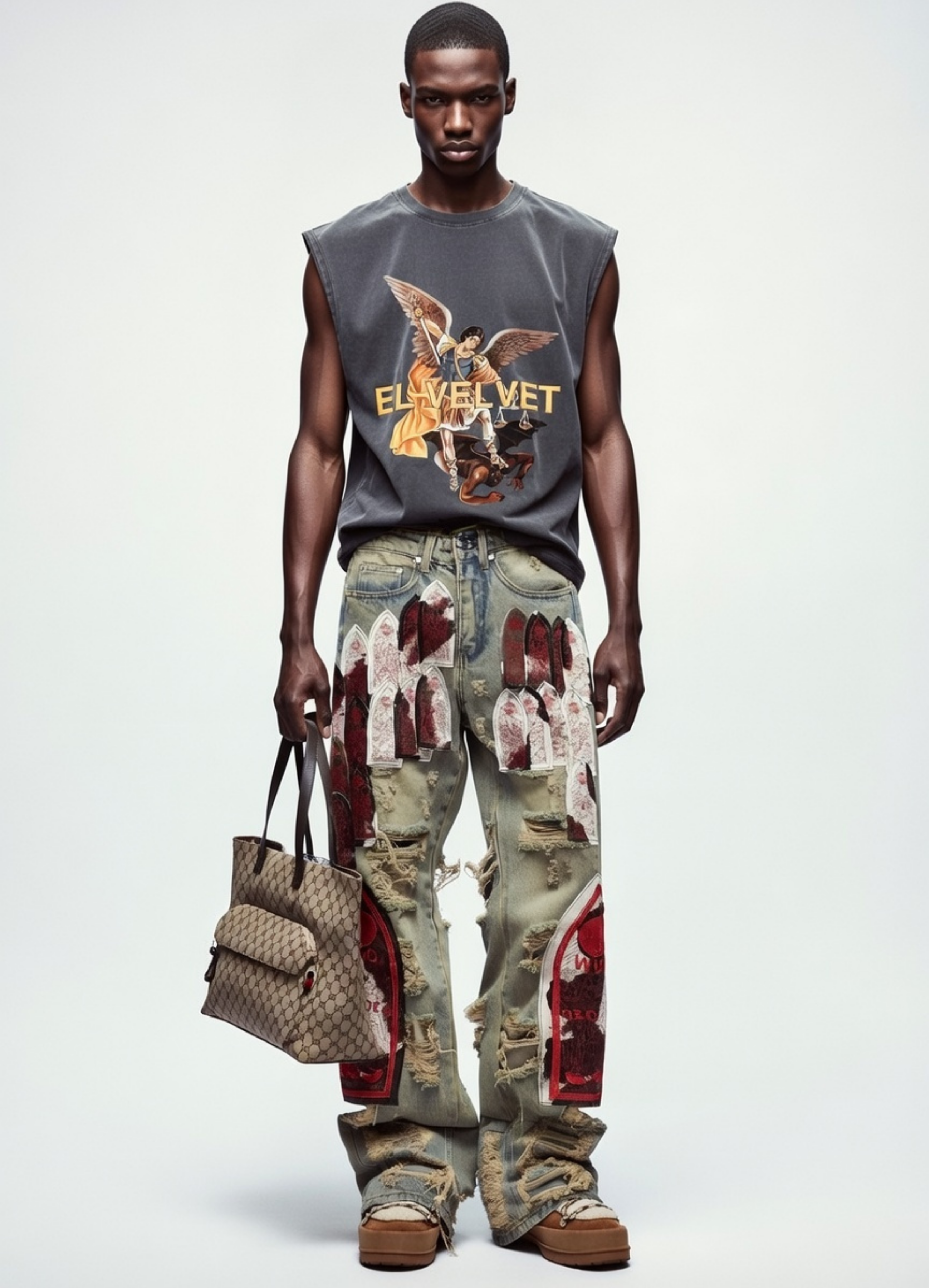 Grey Washed 'Angel VS Devil' Graphic Vintage Sleeveless Top