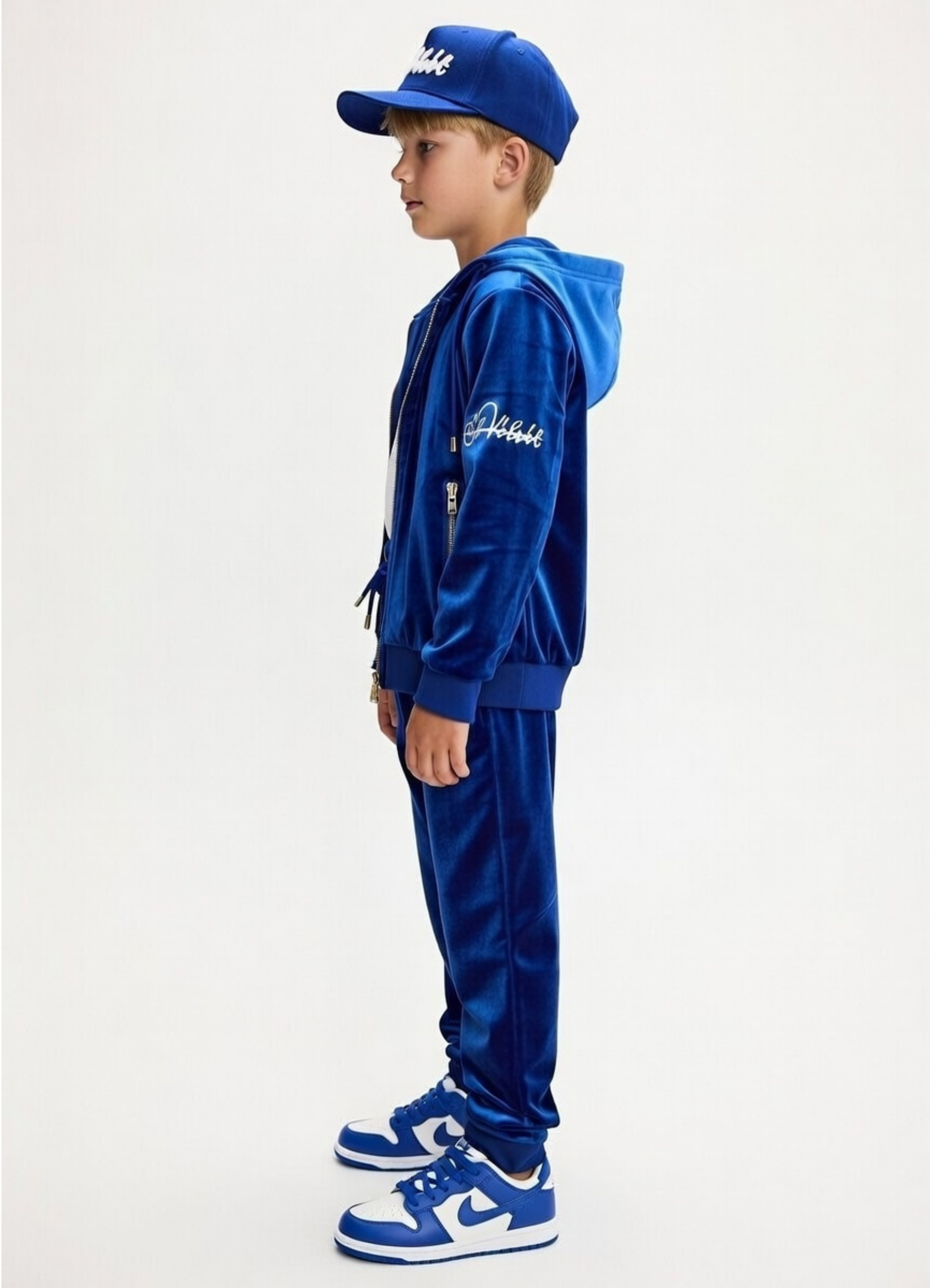 Kids Royal Blue Vélvét Full Tracksuit-Boys & Girls