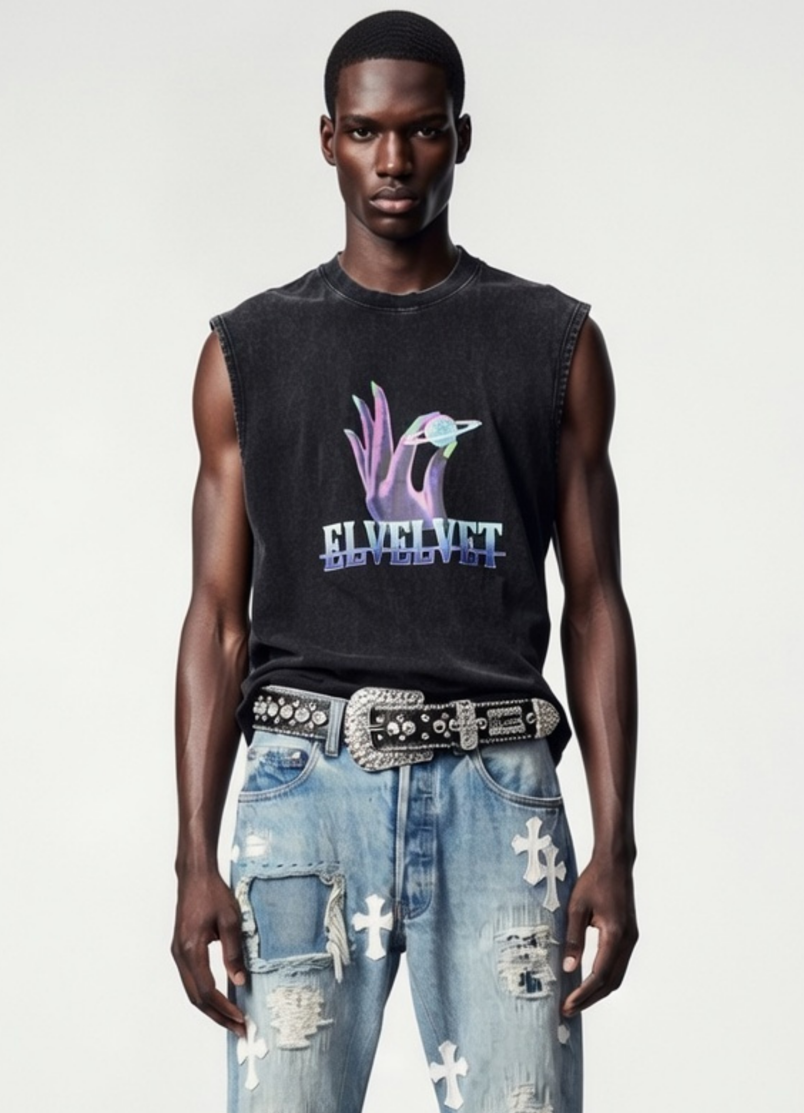 Black Washed 'RULE THE WORLD' Graphic Vintage Sleeveless Top