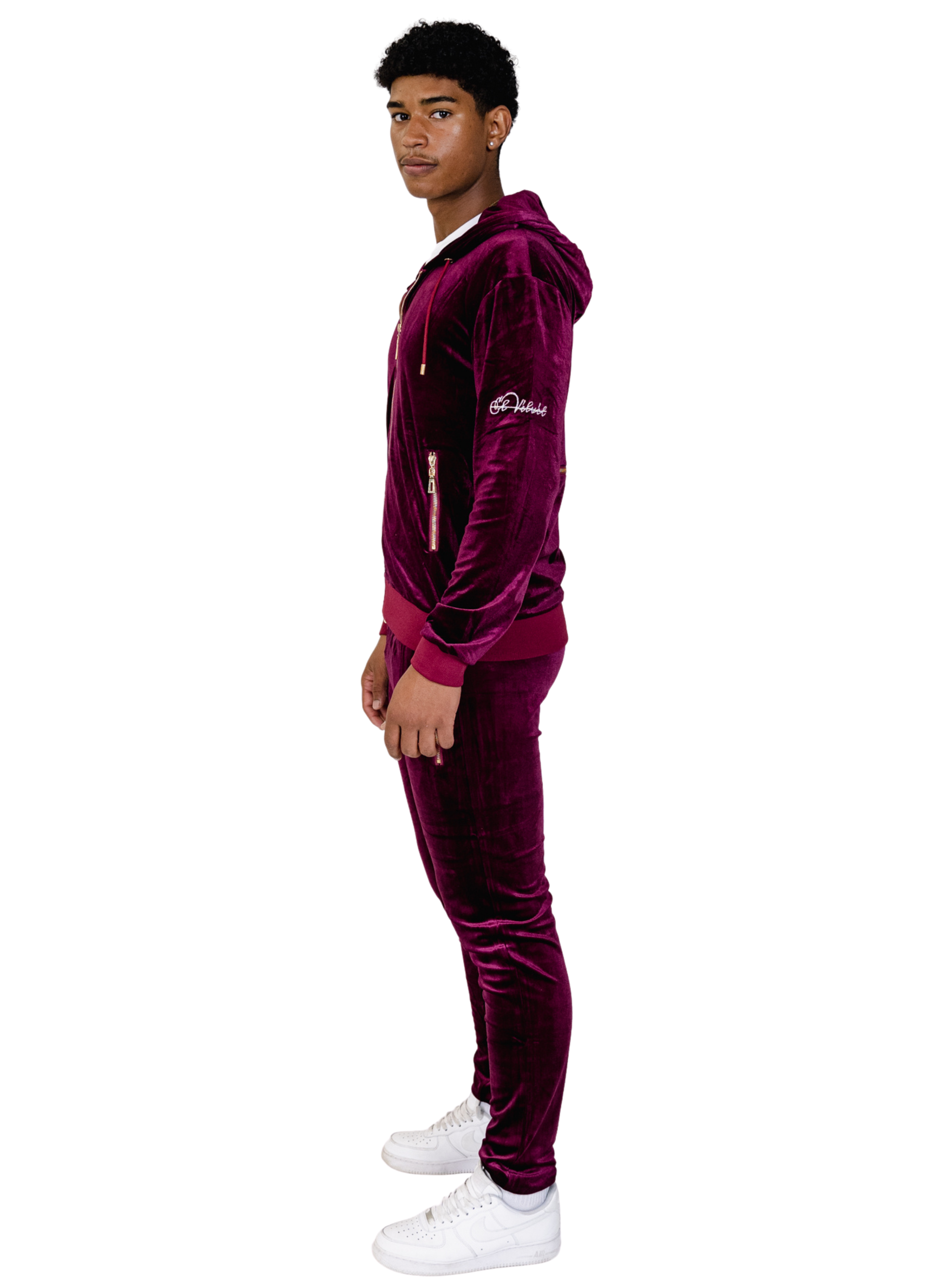 Men's Red Burgundy Vélvét Full Tracksuit