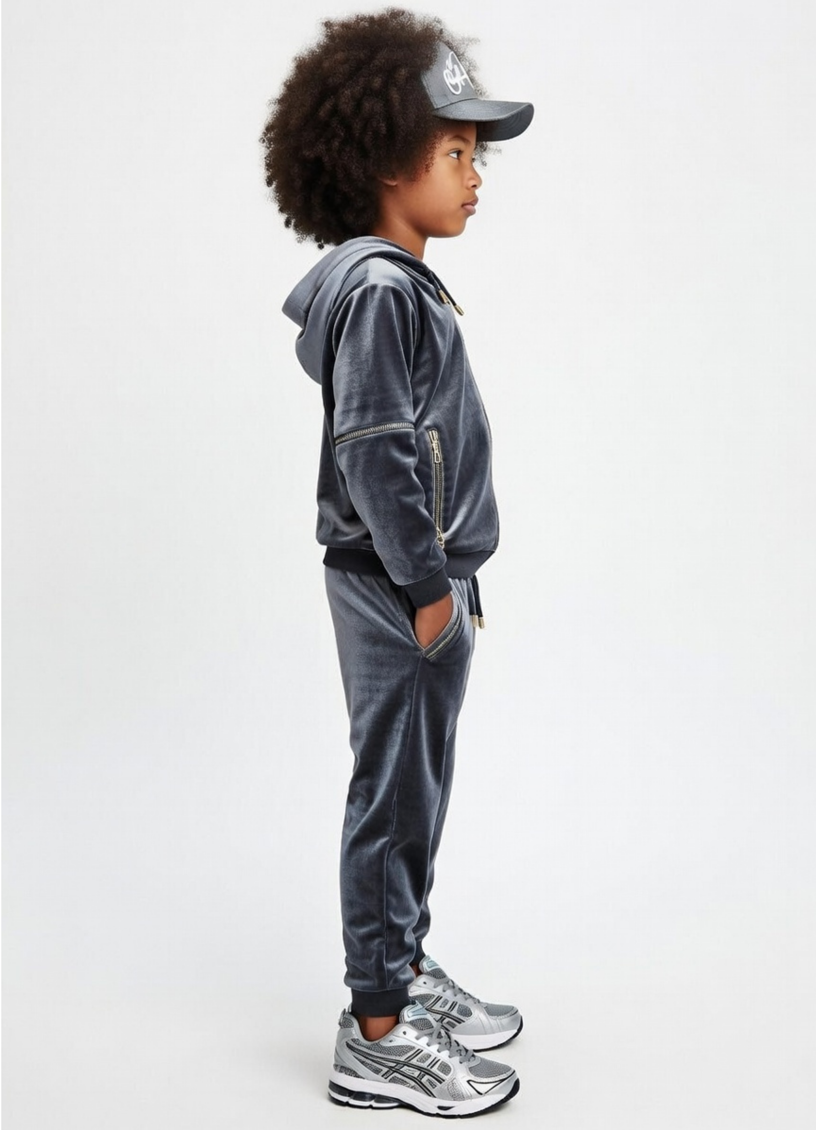 Kids Grey Vélvét Full Tracksuit -Boys & Girls