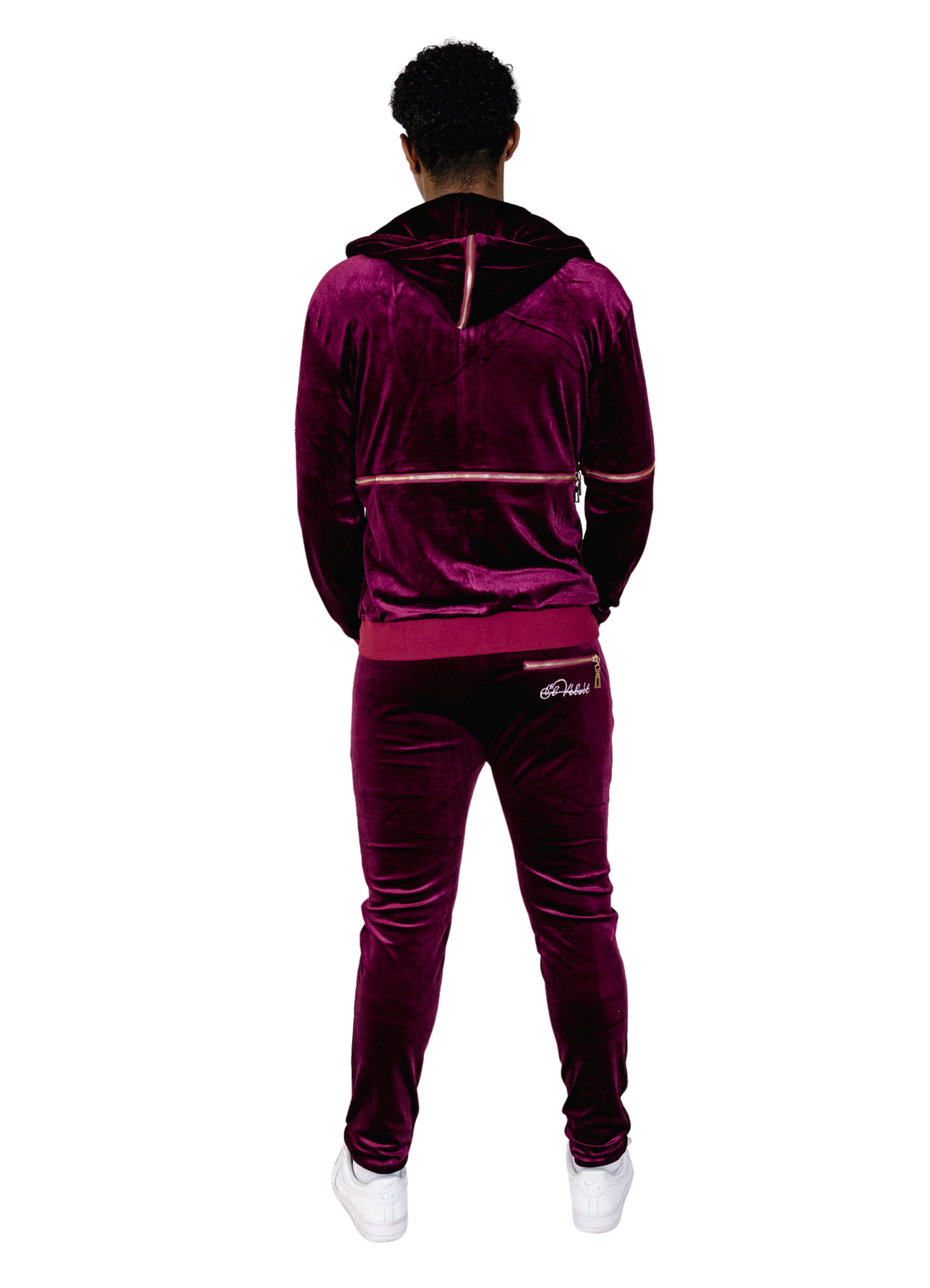 Men's Red Burgundy Vélvét Full Tracksuit