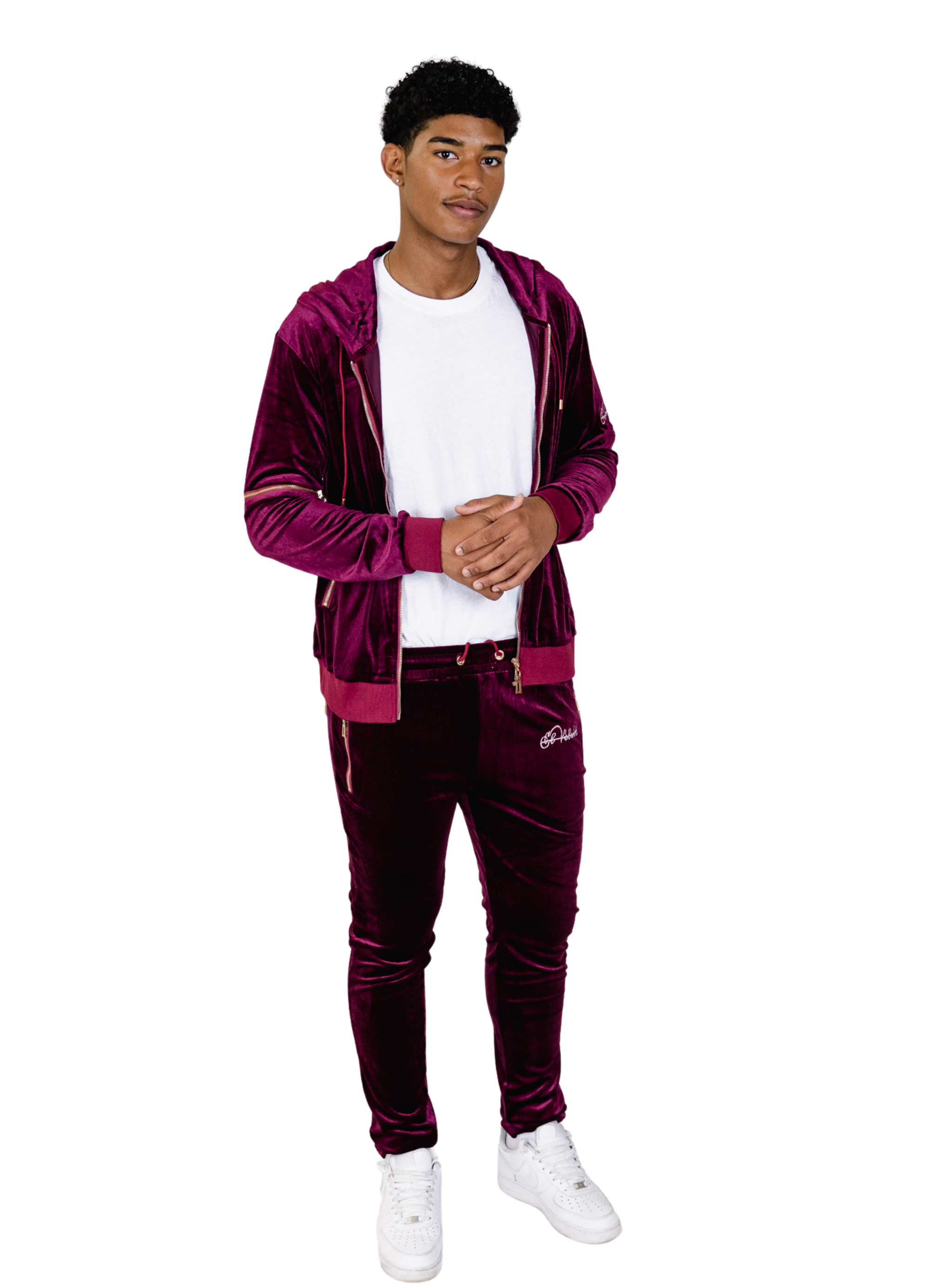 Men's Red Burgundy Vélvét Full Tracksuit