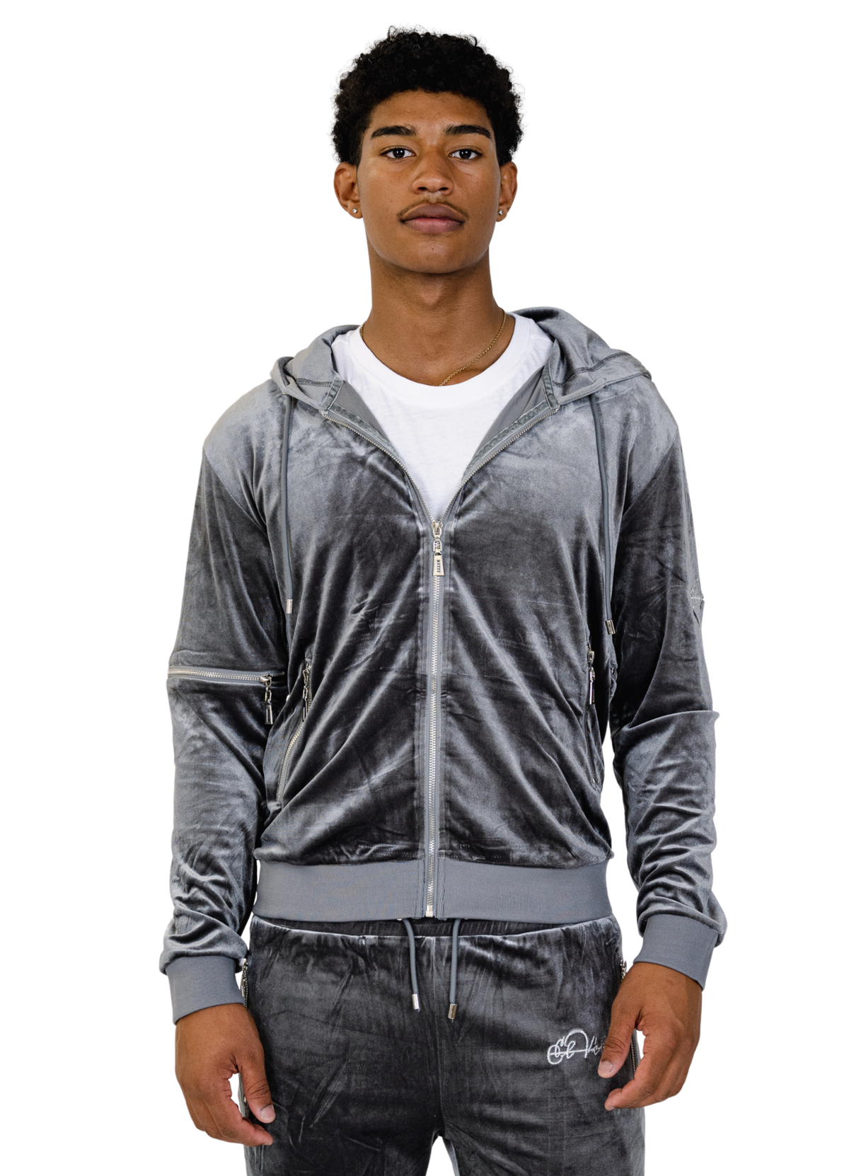 Grey velvet tracksuit fashion mens