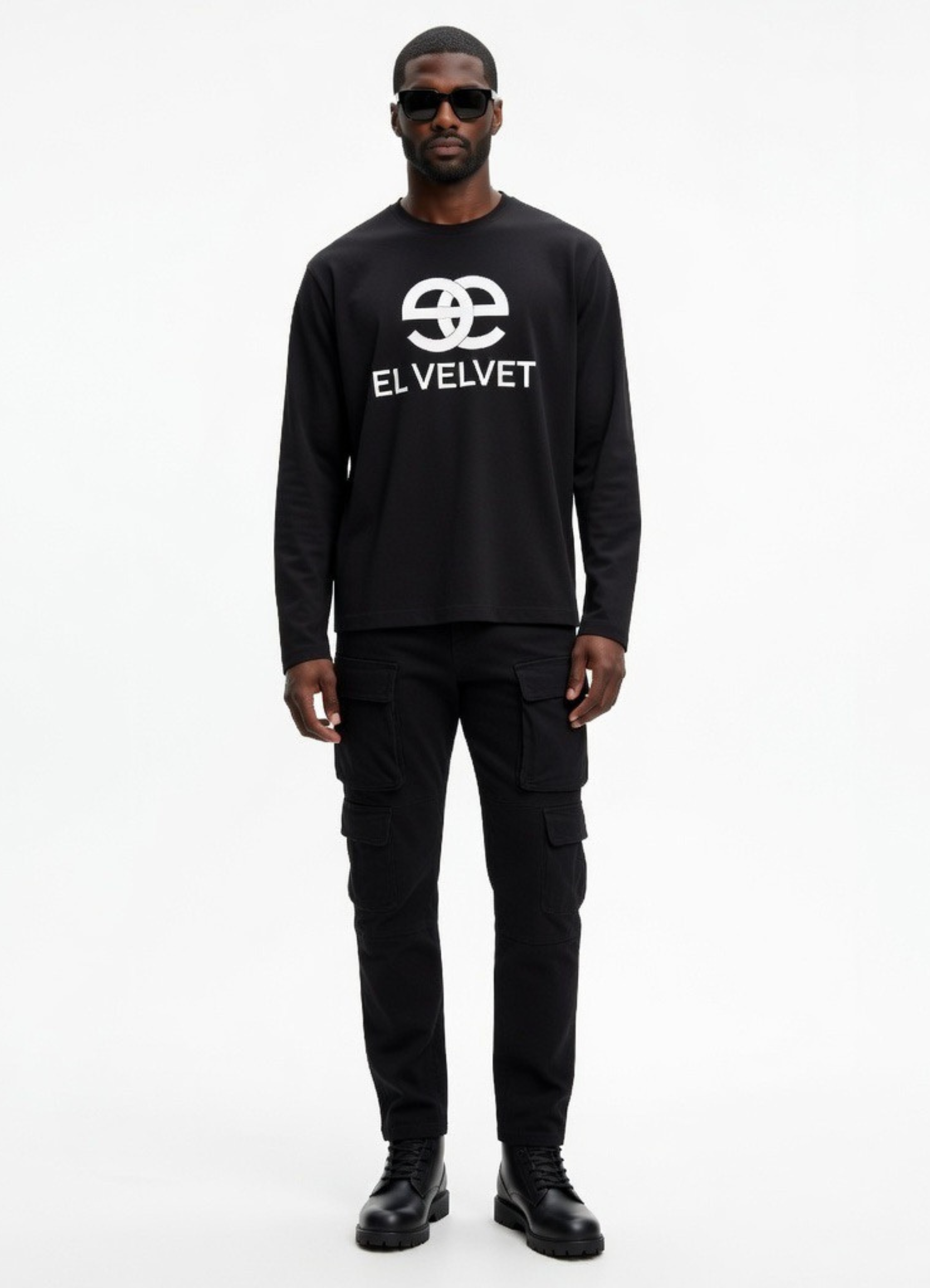 Men - Black El Velvet Elegant Long sleeve Oversized T Shirt